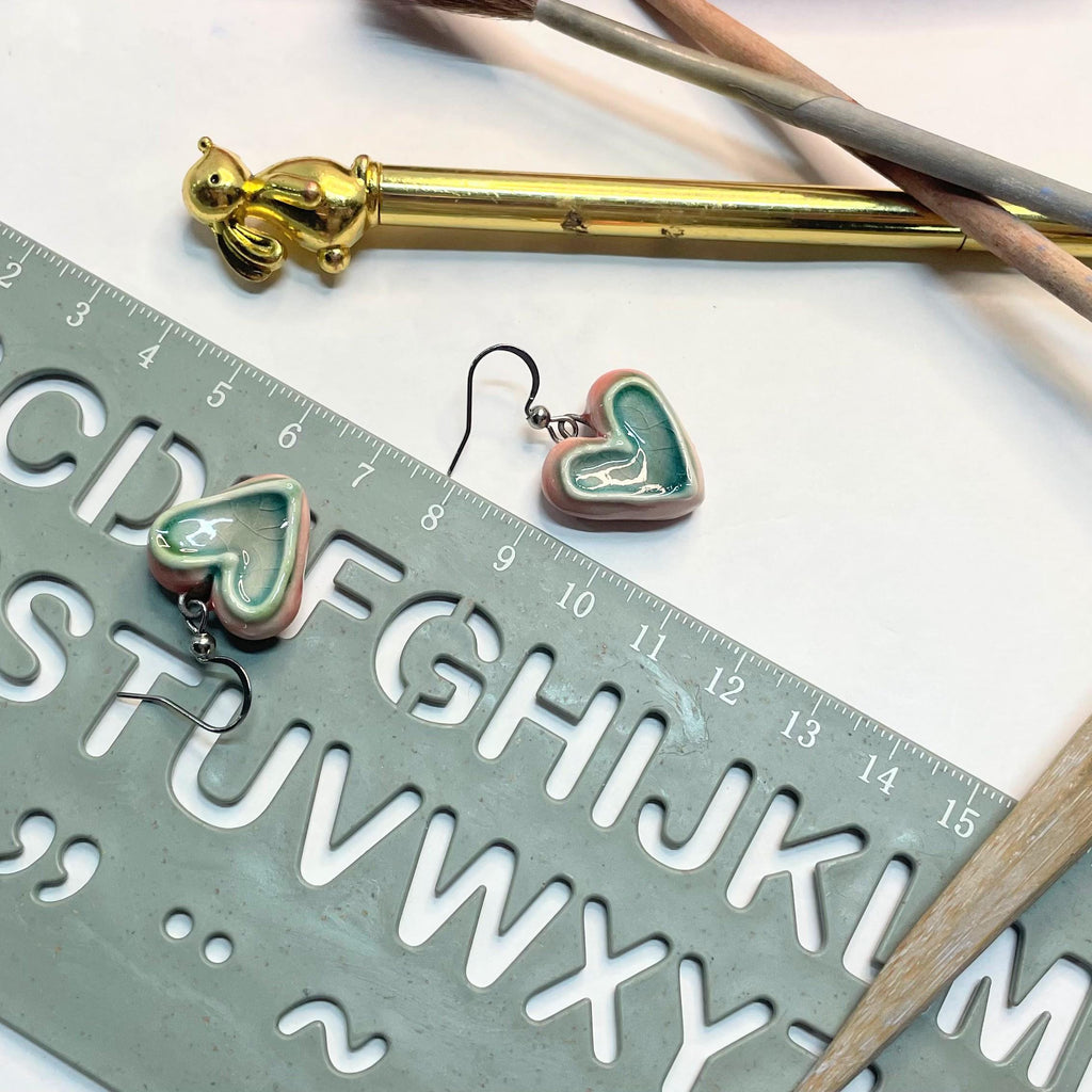 Teal Heart Shaped Earring made in Ceramic