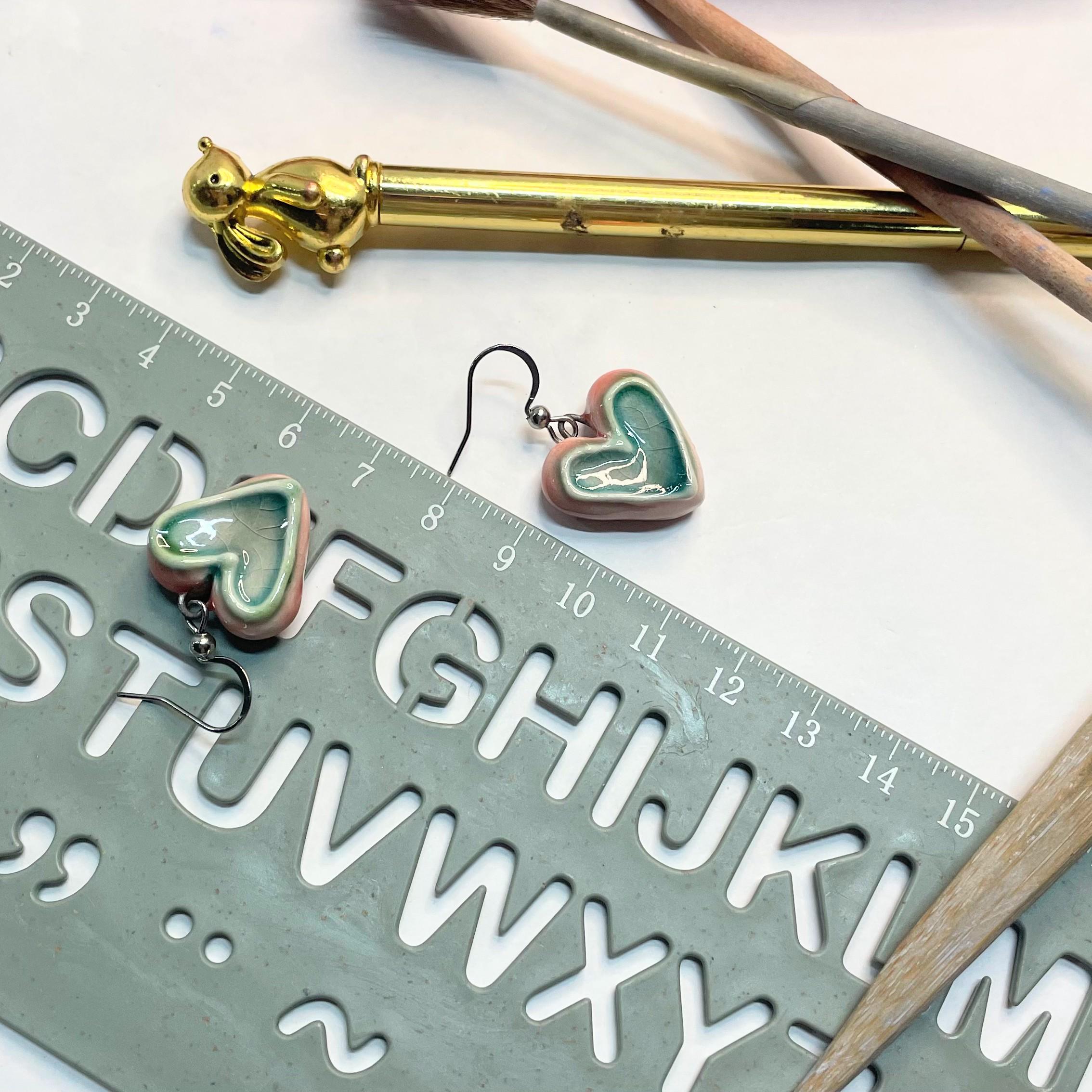 Teal Heart Shaped Earring made in Ceramic