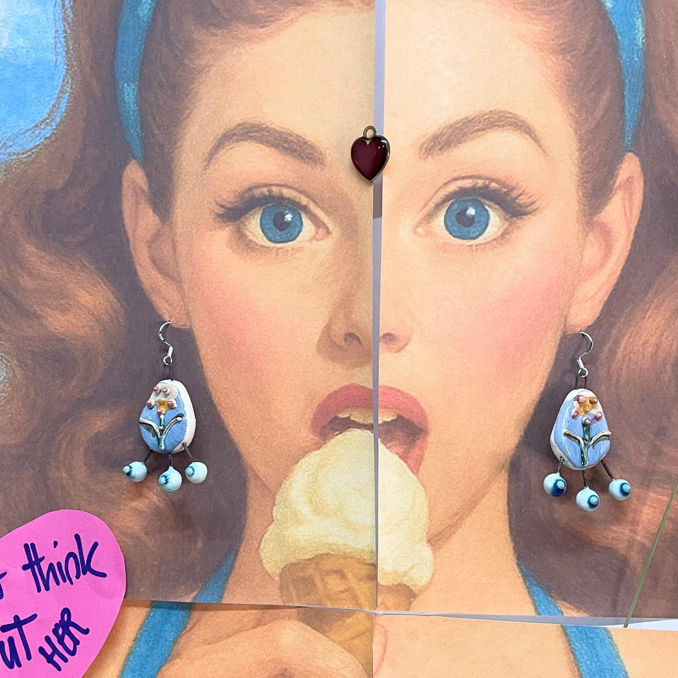 Geometric Dangling Earrings, Colorful Flower Jewelery