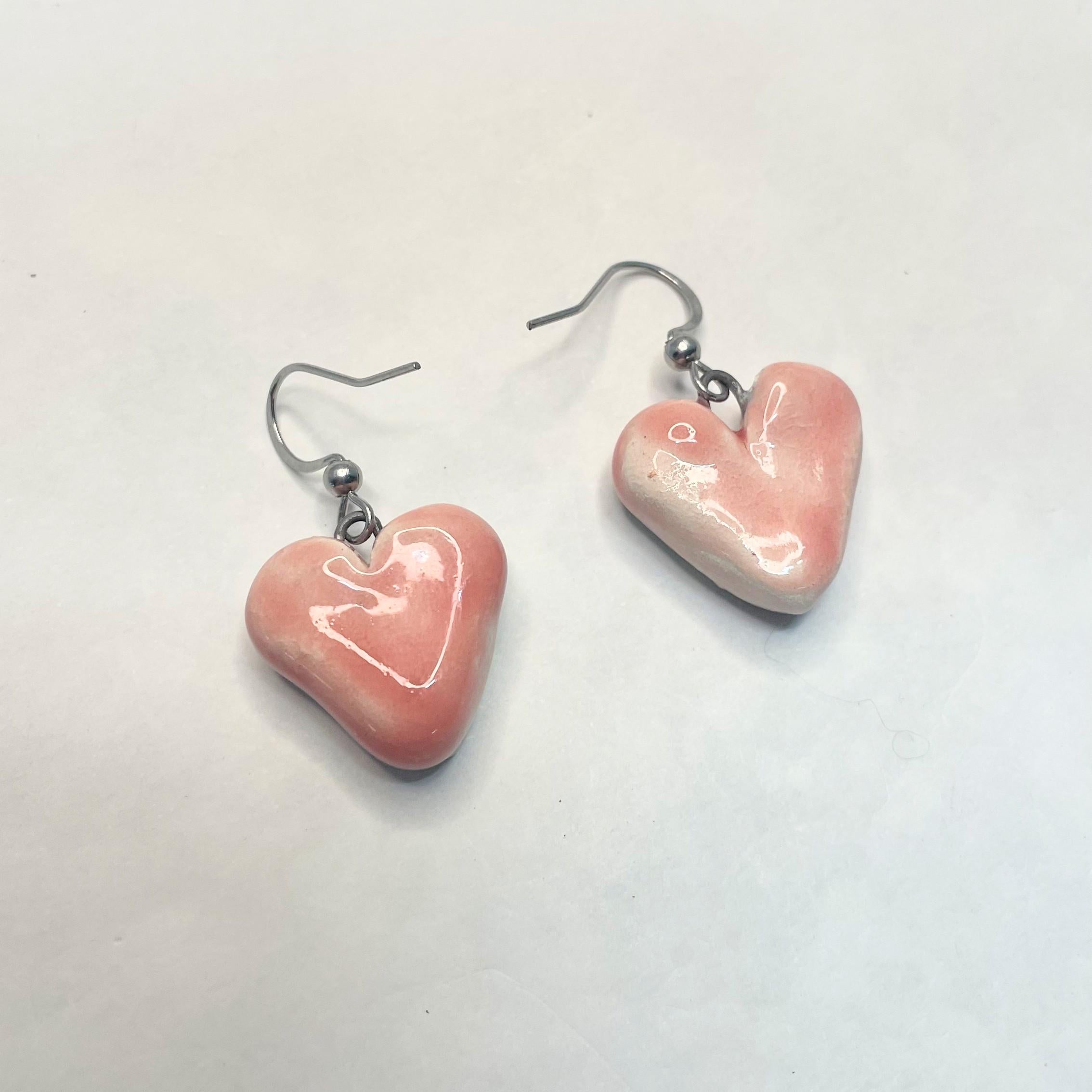 Teal Heart Shaped Earring made in Ceramic