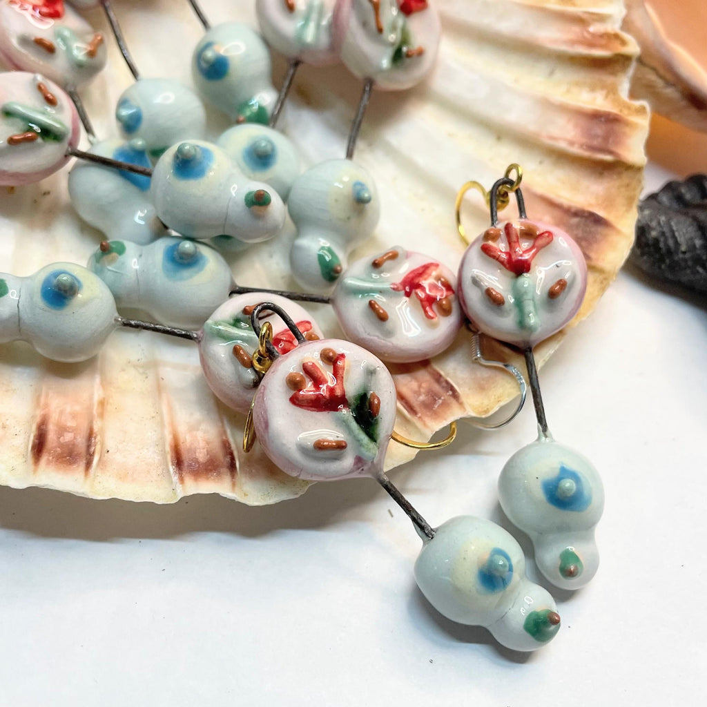 Colorful Ceramic Earrings with Flower