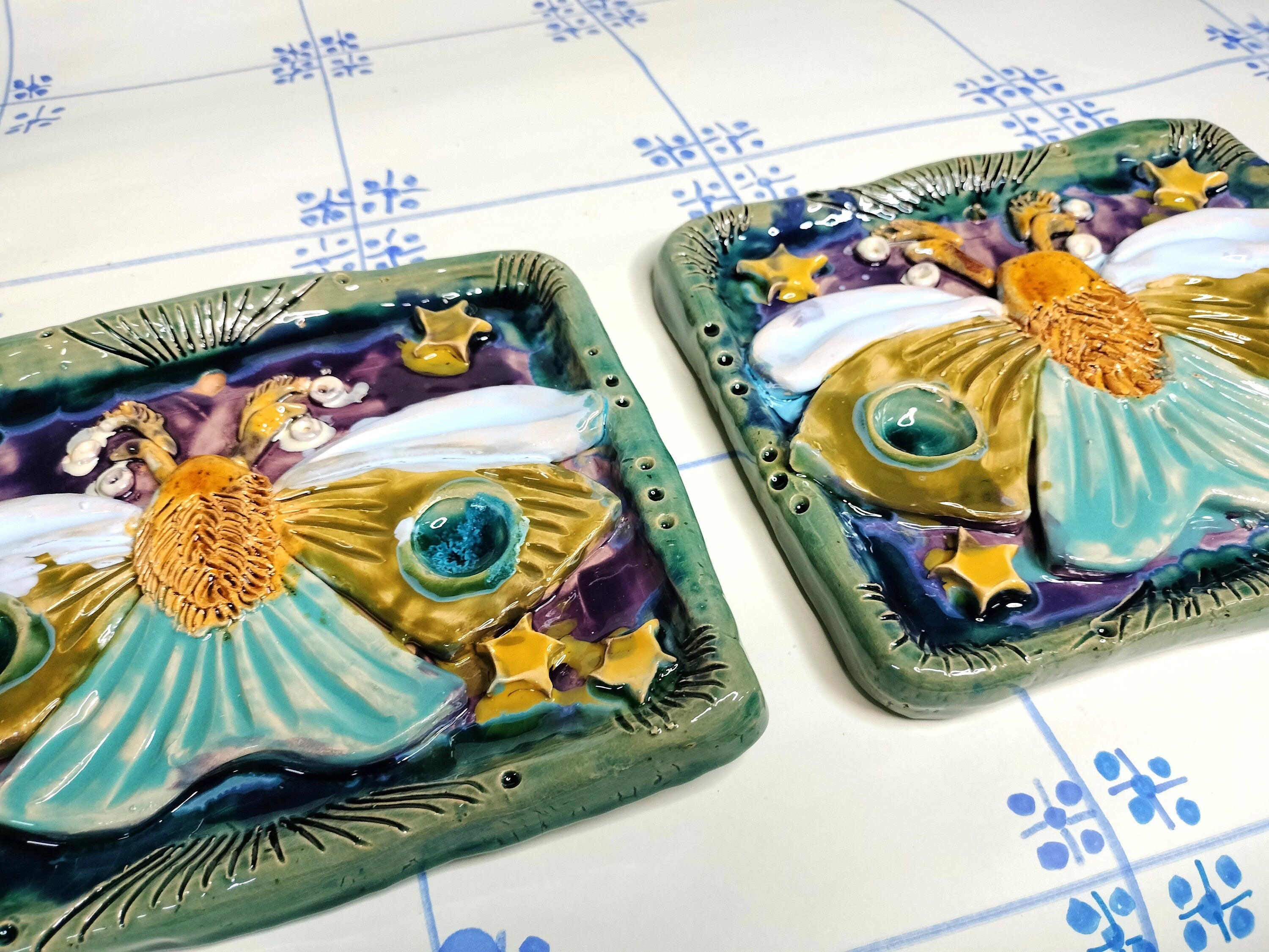 Wall Decoration with Butterfly Made of Ceramic