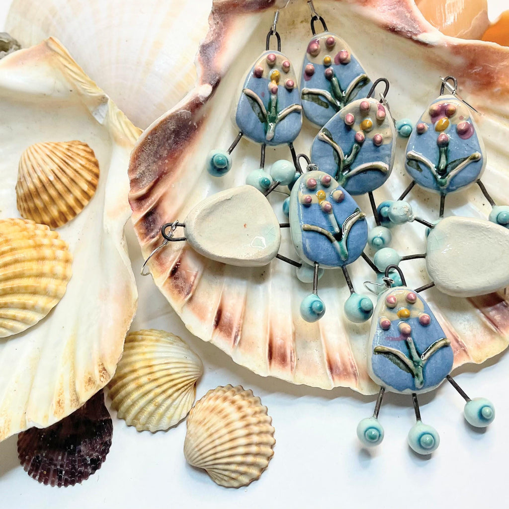 Geometric Dangling Earrings, Colorful Flower Jewelery