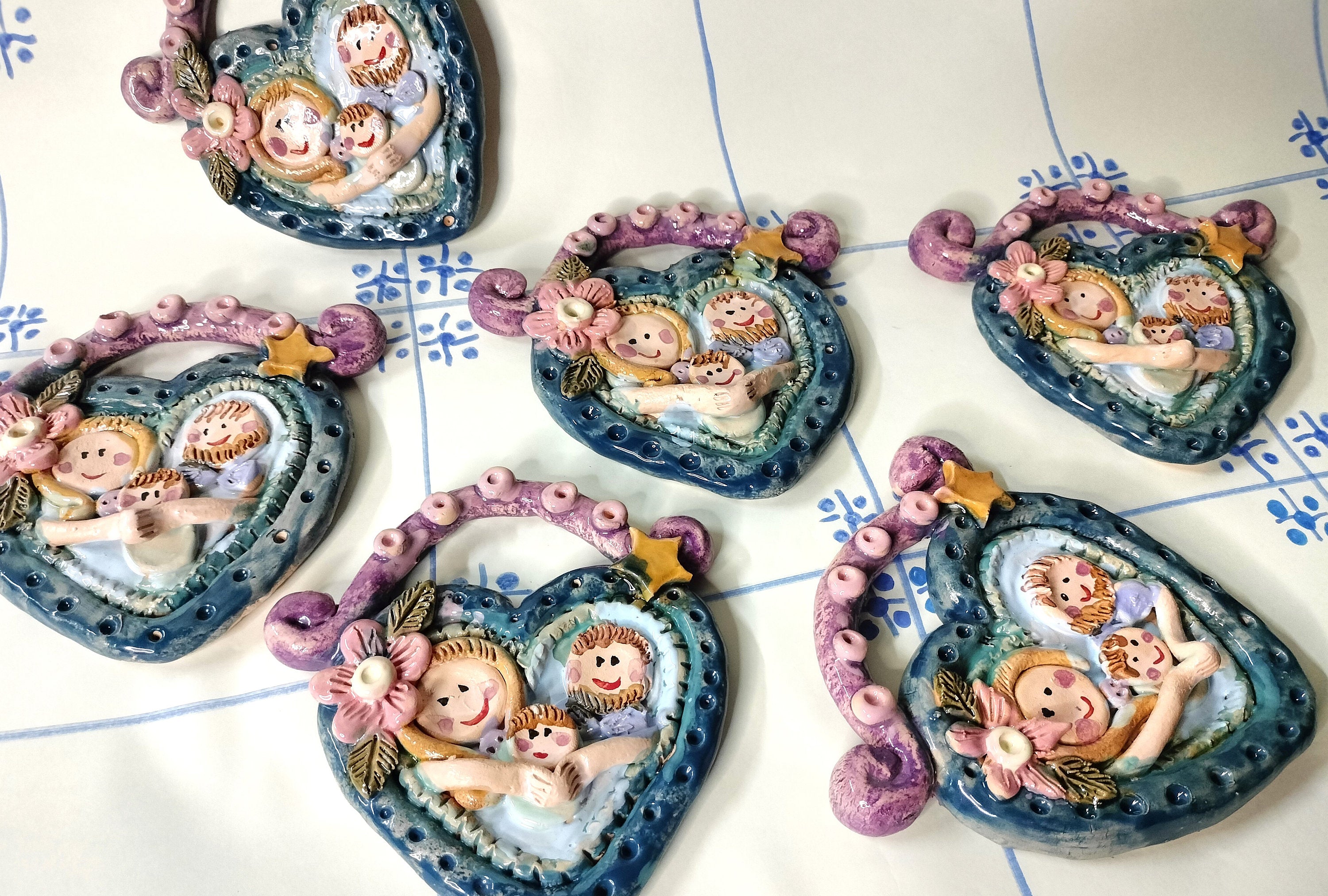 Heart Christmas Decoration, Ceramic Nativity Scene