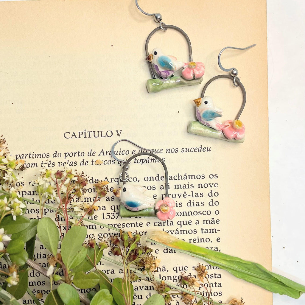 Earrings With Birds Made in Ceramic