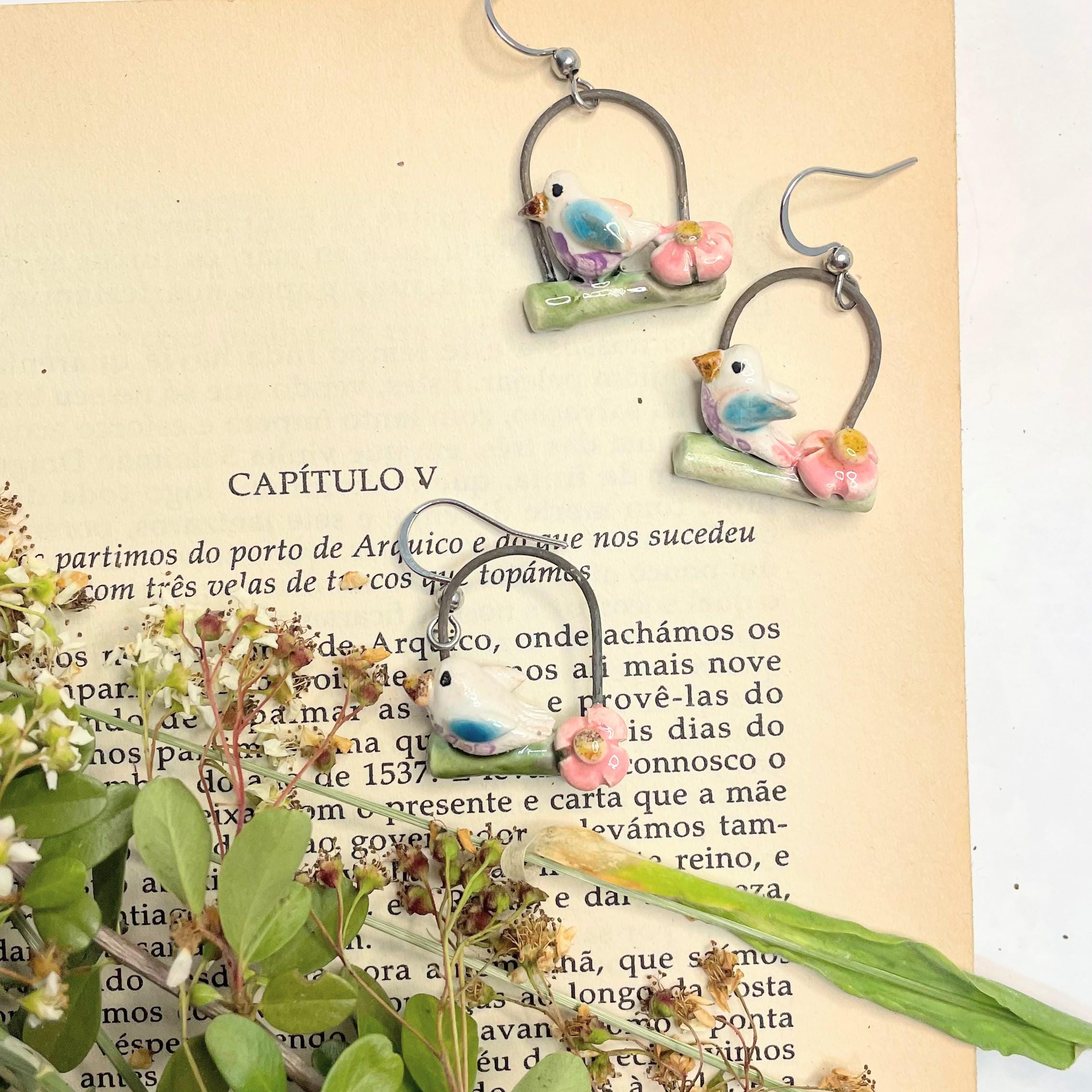 Earrings With Birds Made in Ceramic