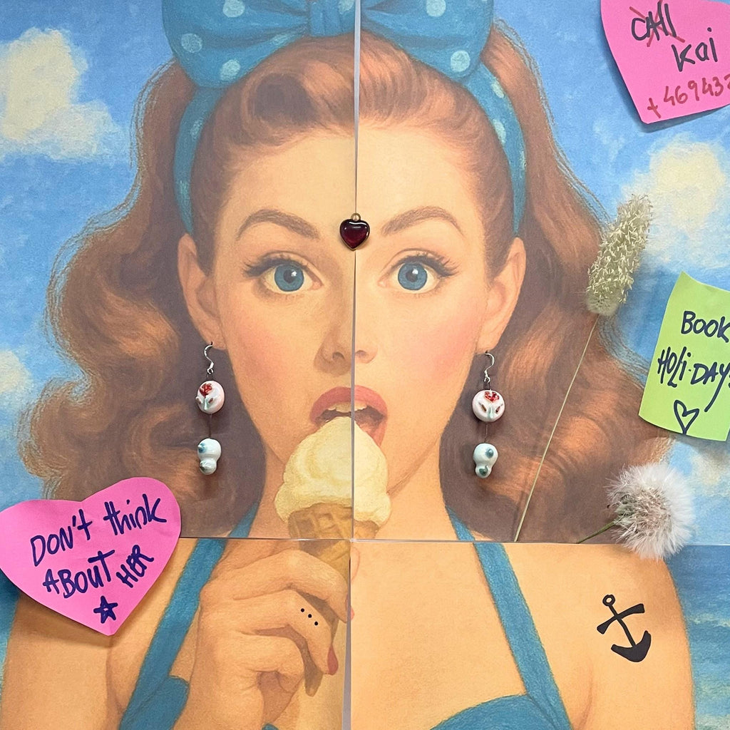 Colorful Ceramic Earrings with Flower