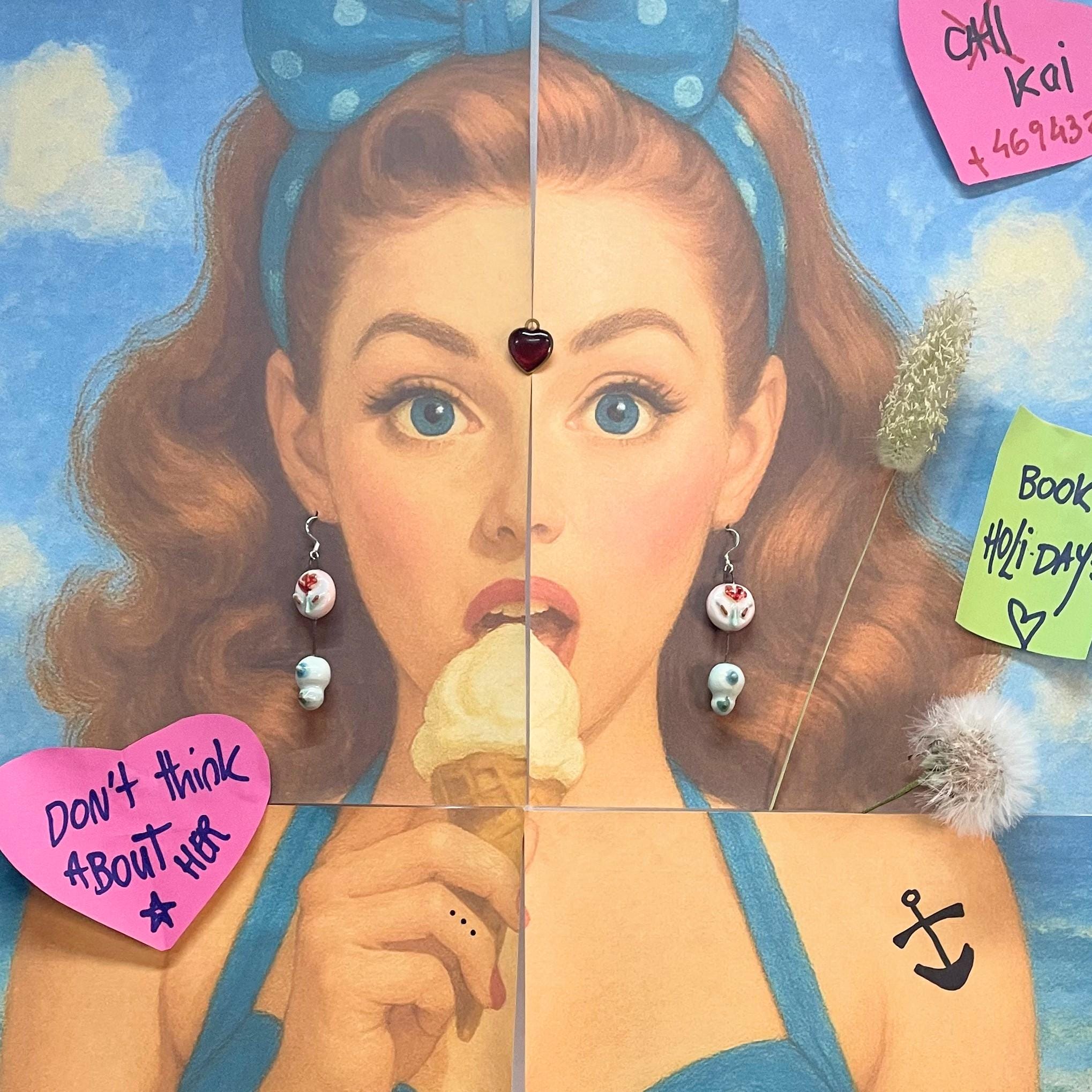 Colorful Ceramic Earrings with Flower