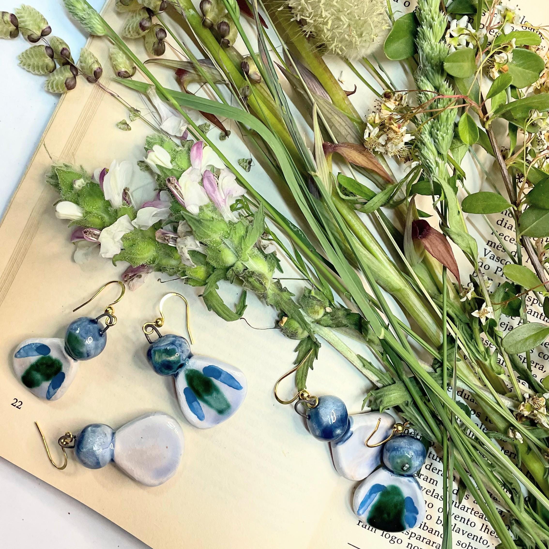 Blue Dangling Ceramic Earrings