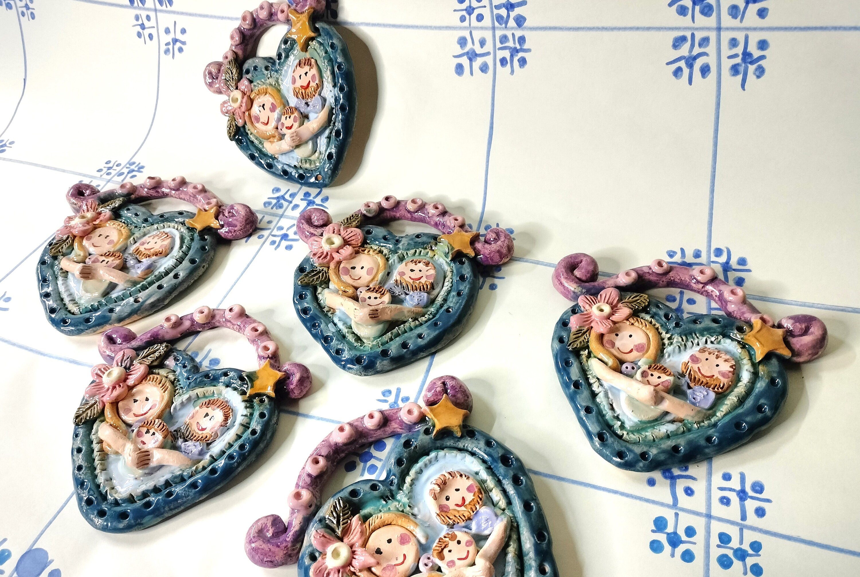 Heart Christmas Decoration, Ceramic Nativity Scene