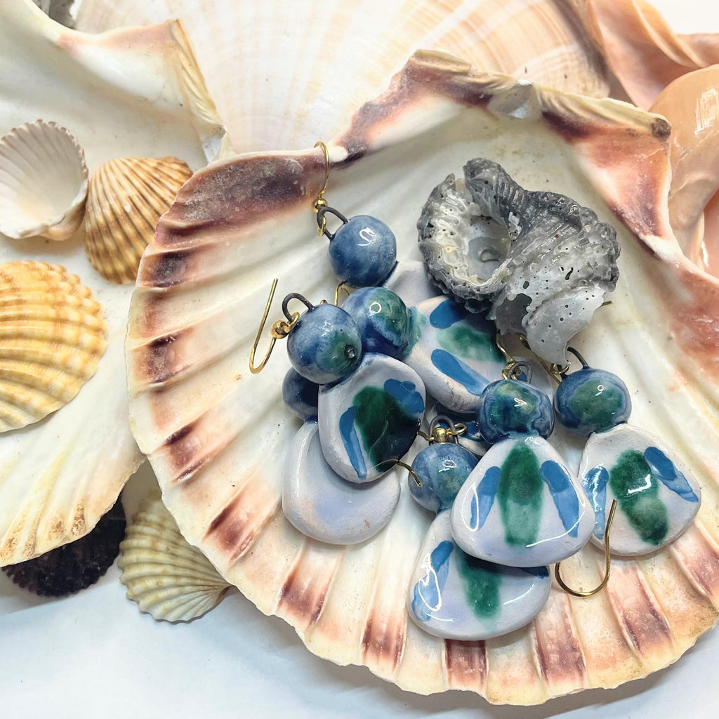 Blue Dangling Ceramic Earrings