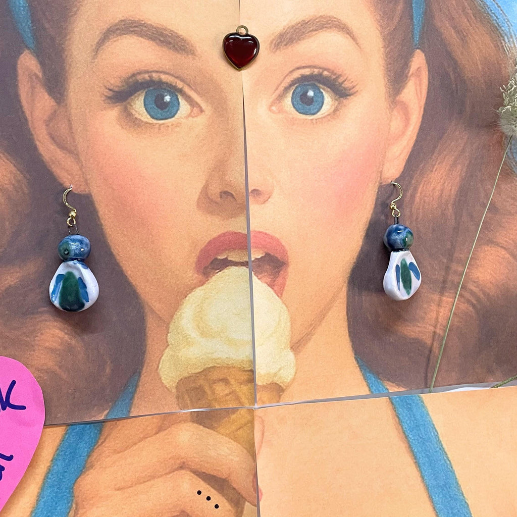 Blue Dangling Ceramic Earrings