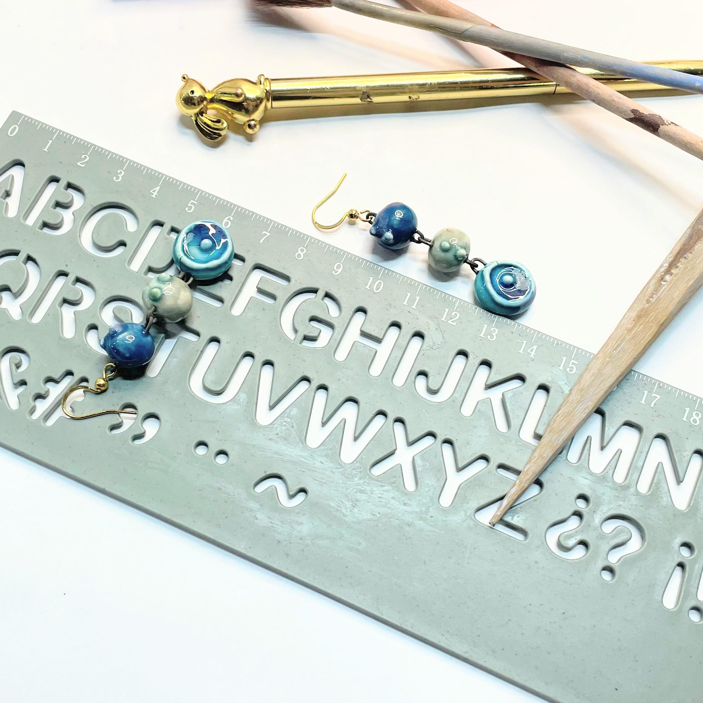 Drop Blue Earrings, Ceramic Pearls Jewelery