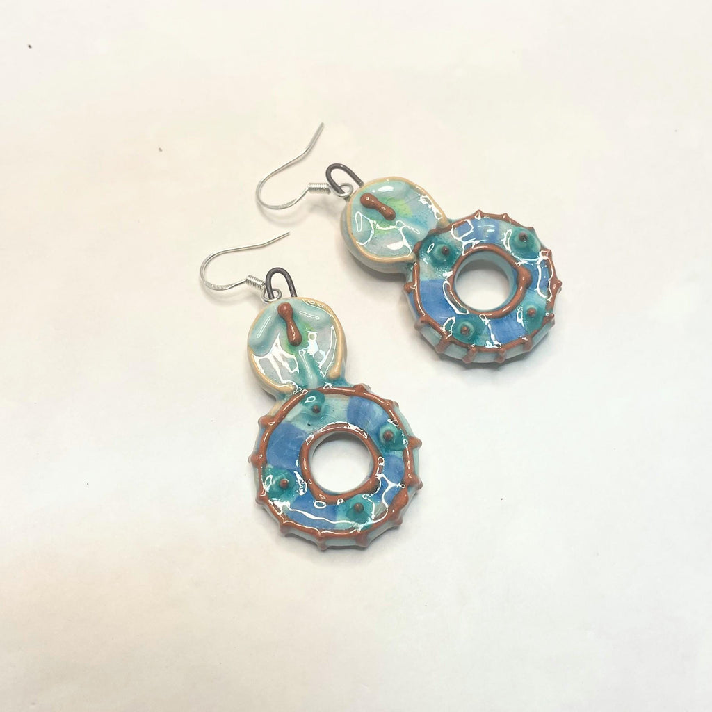 Handmade Ceramic Round Earrings in Blue
