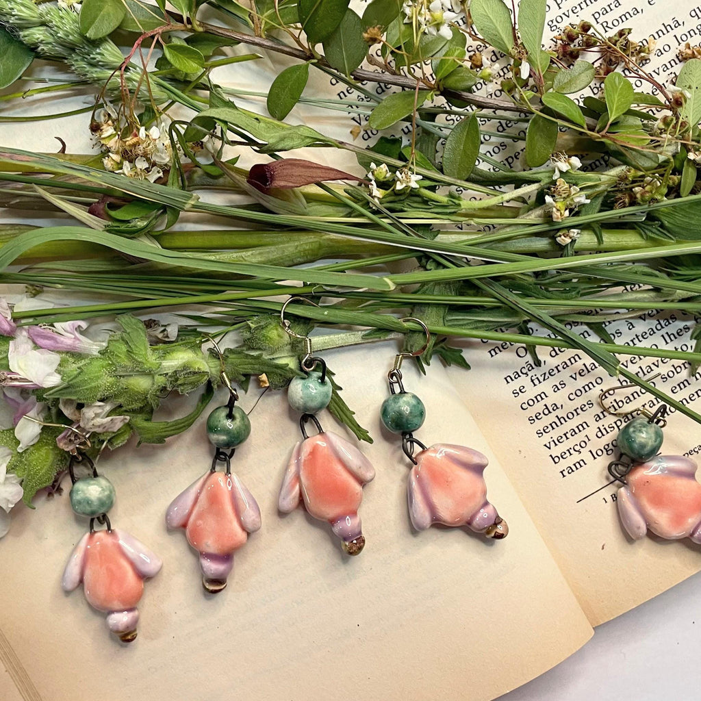 Handmade Earrings with Pink Blossom Flowers