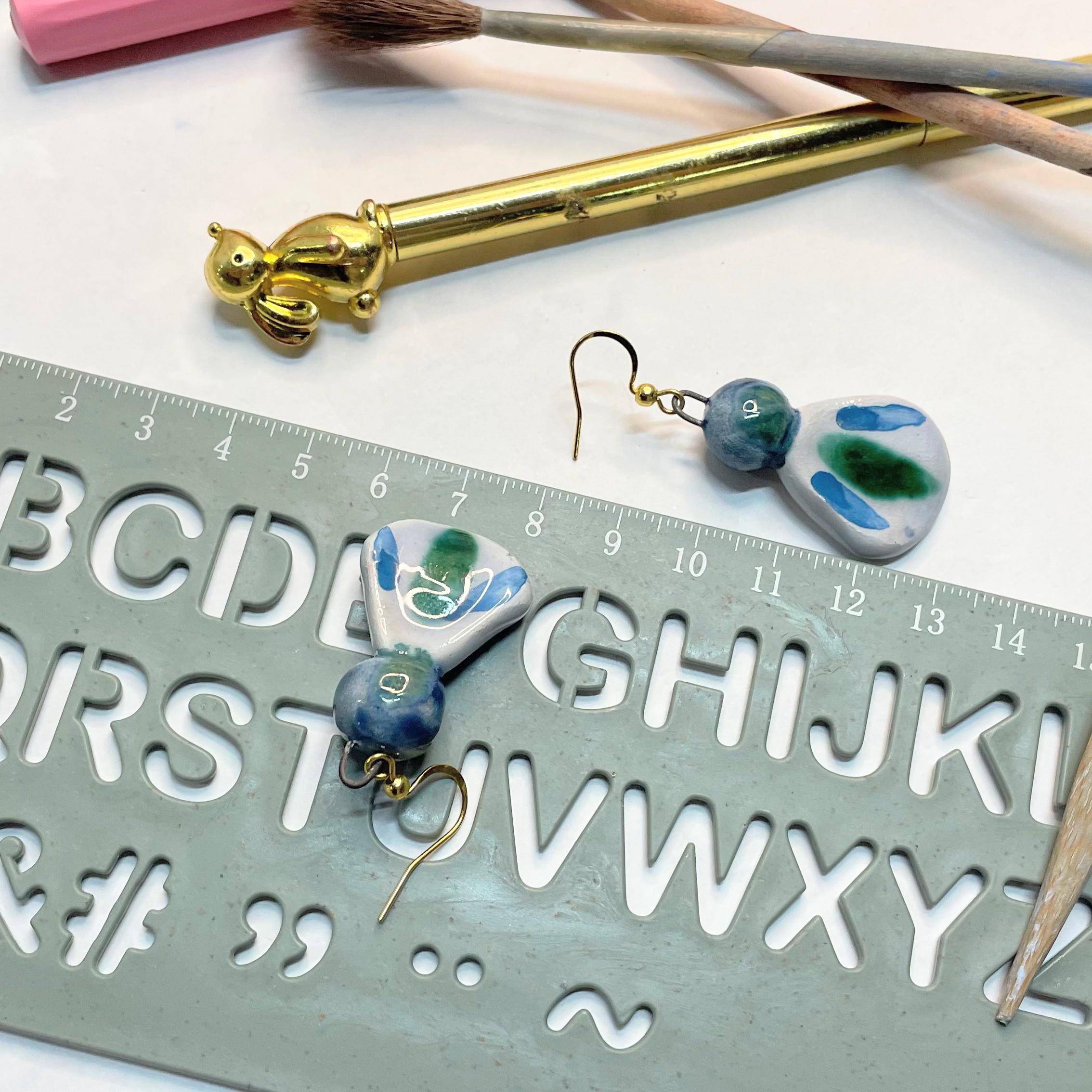 Blue Dangling Ceramic Earrings