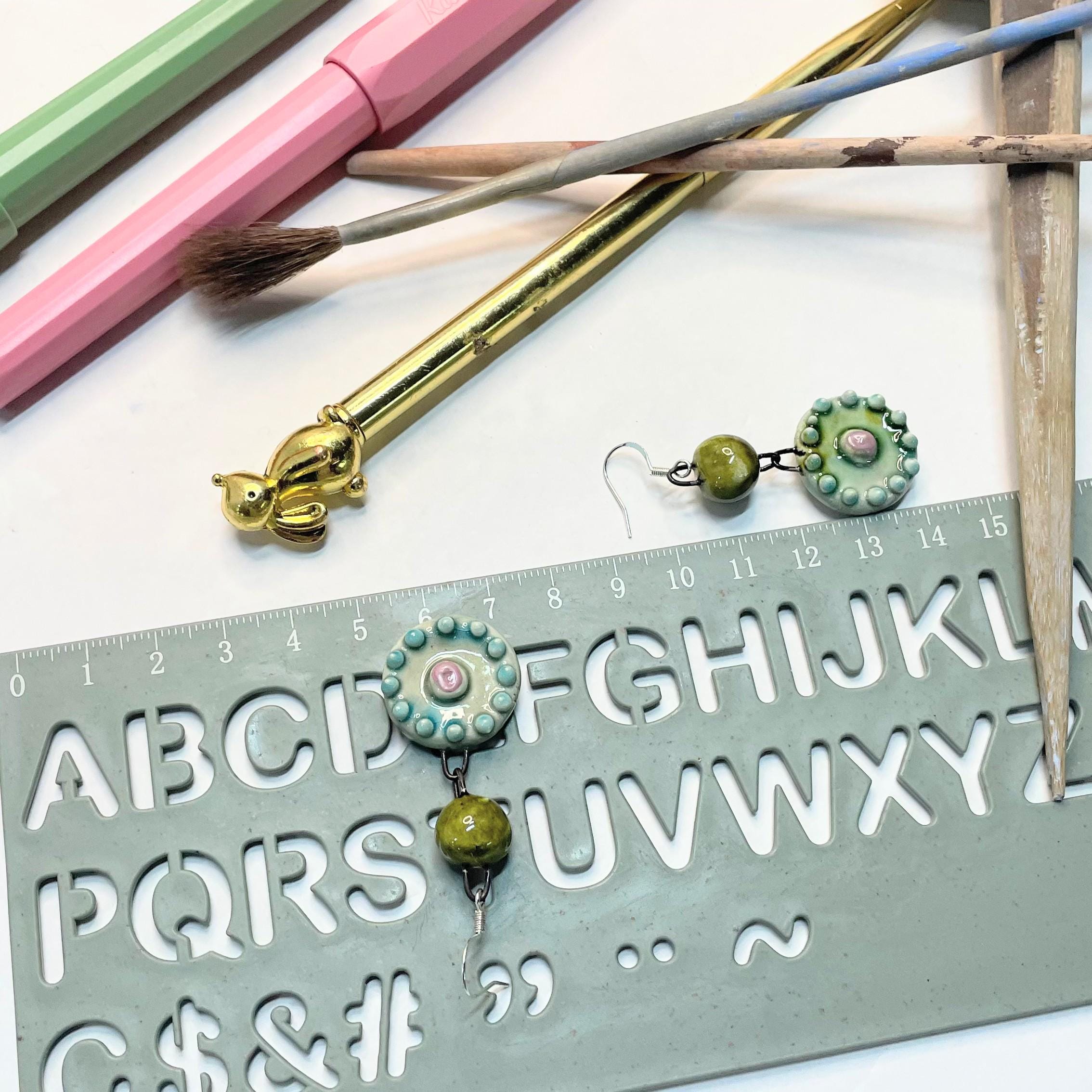 Round Dangle Ceramic Earrings