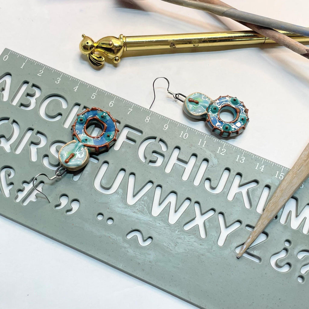 Handmade Ceramic Round Earrings in Blue