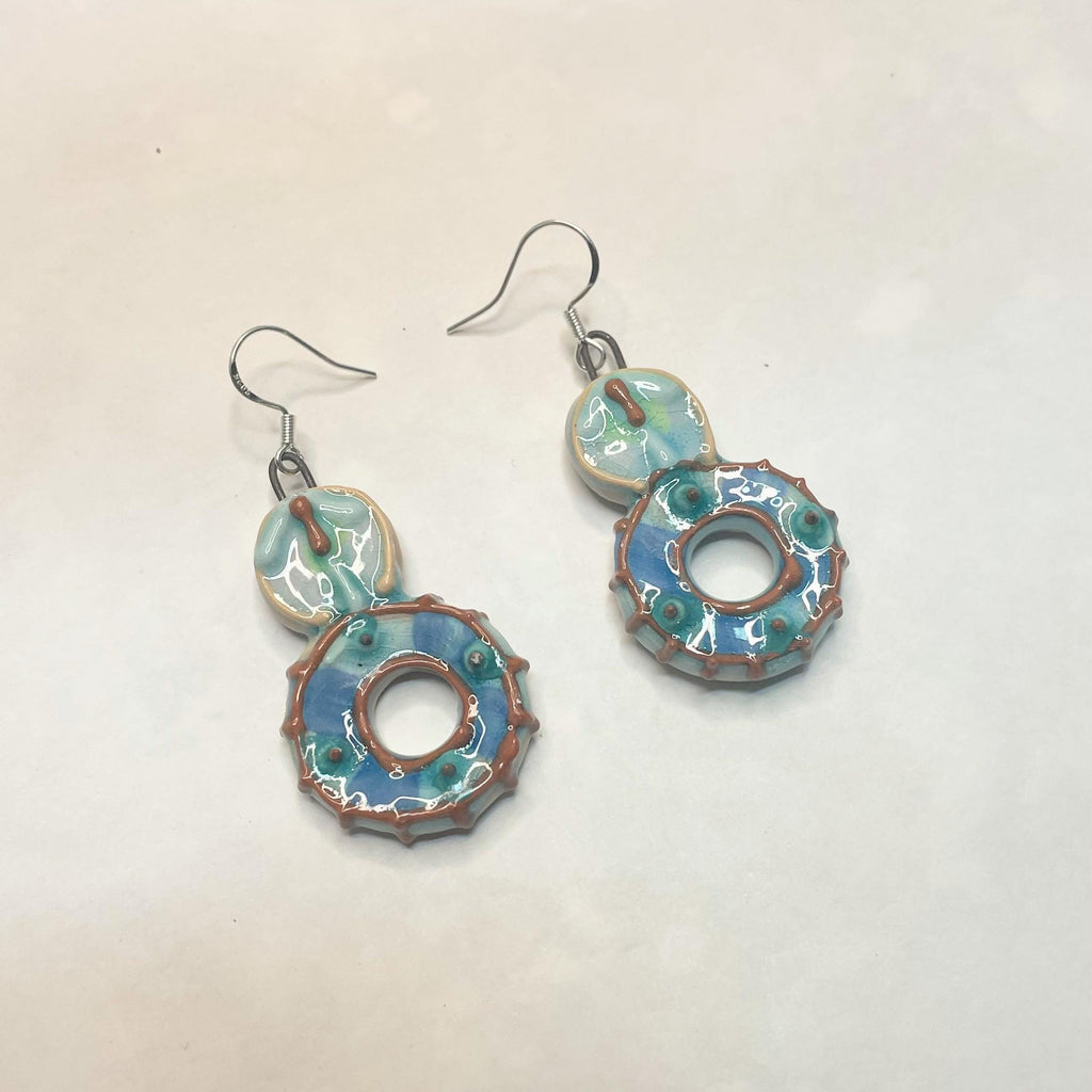 Handmade Ceramic Round Earrings in Blue