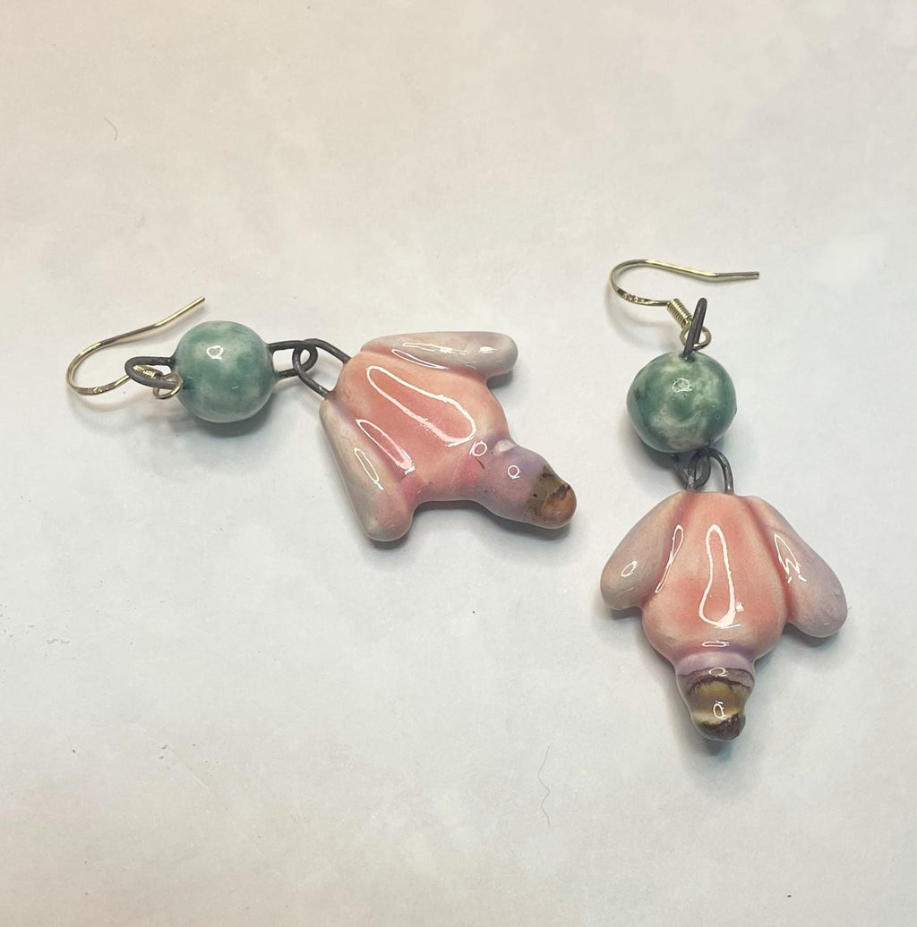 Handmade Earrings with Pink Blossom Flowers