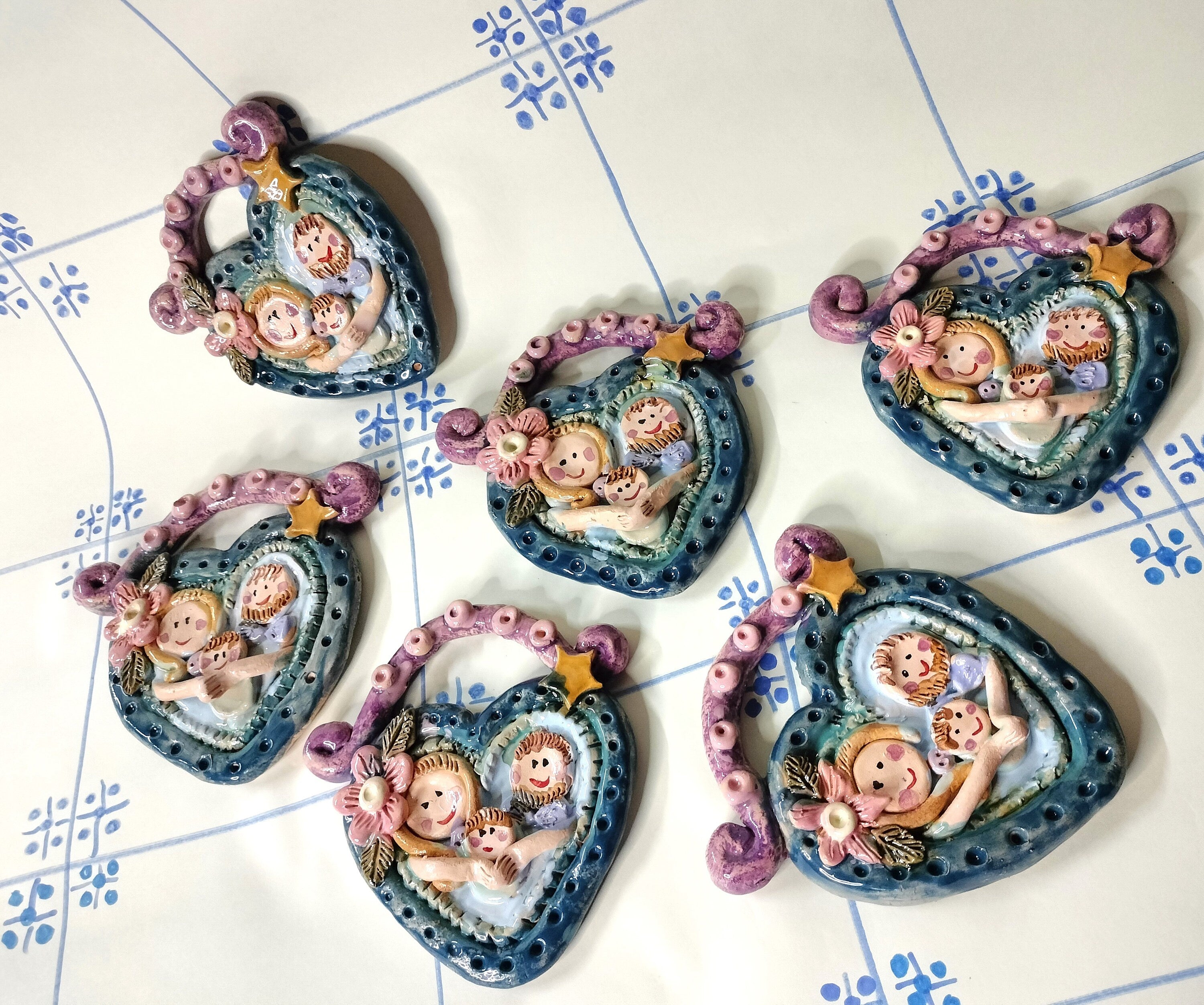 Heart Christmas Decoration, Ceramic Nativity Scene