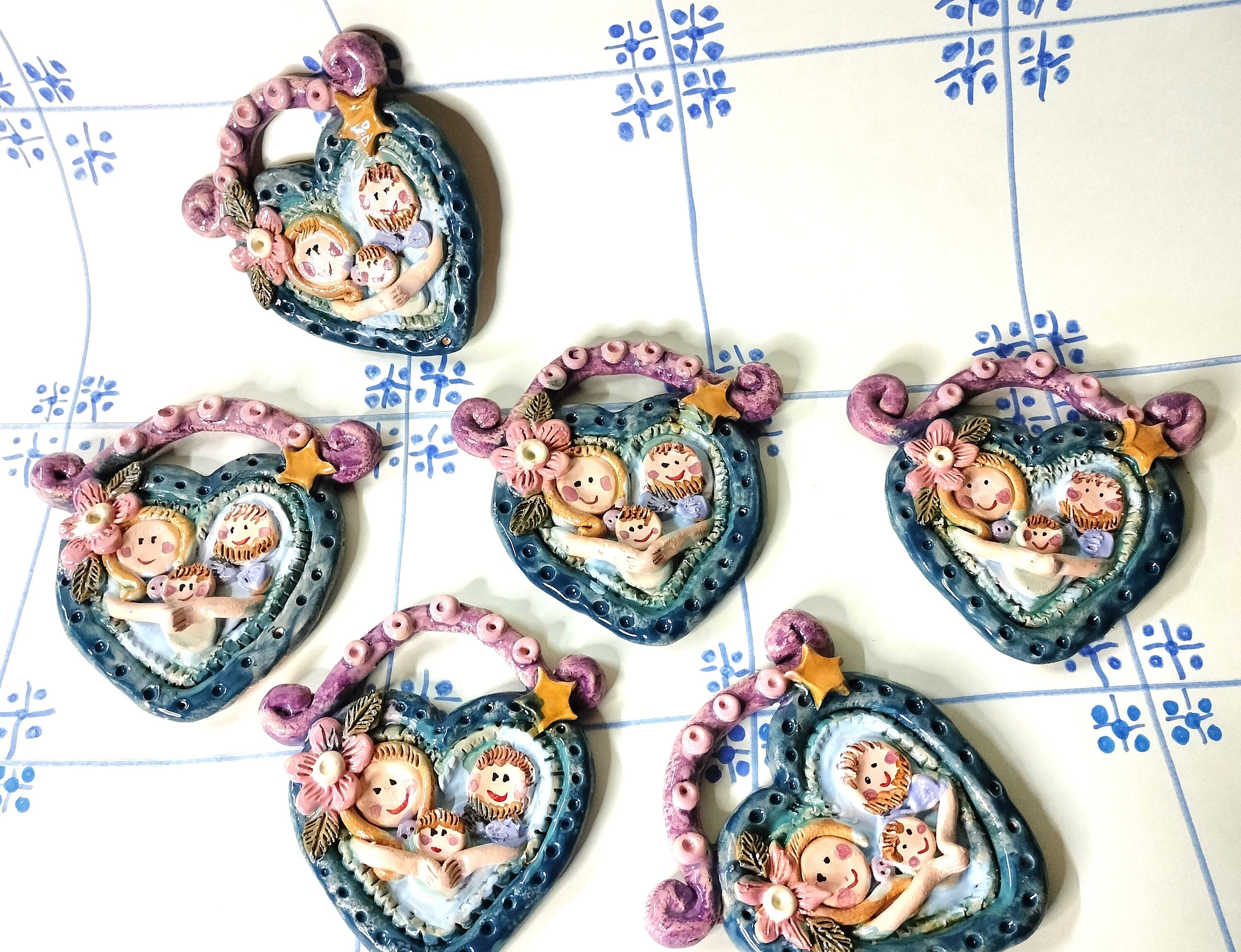Heart Christmas Decoration, Ceramic Nativity Scene