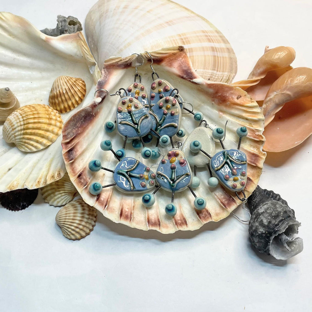 Geometric Dangling Earrings, Colorful Flower Jewelery