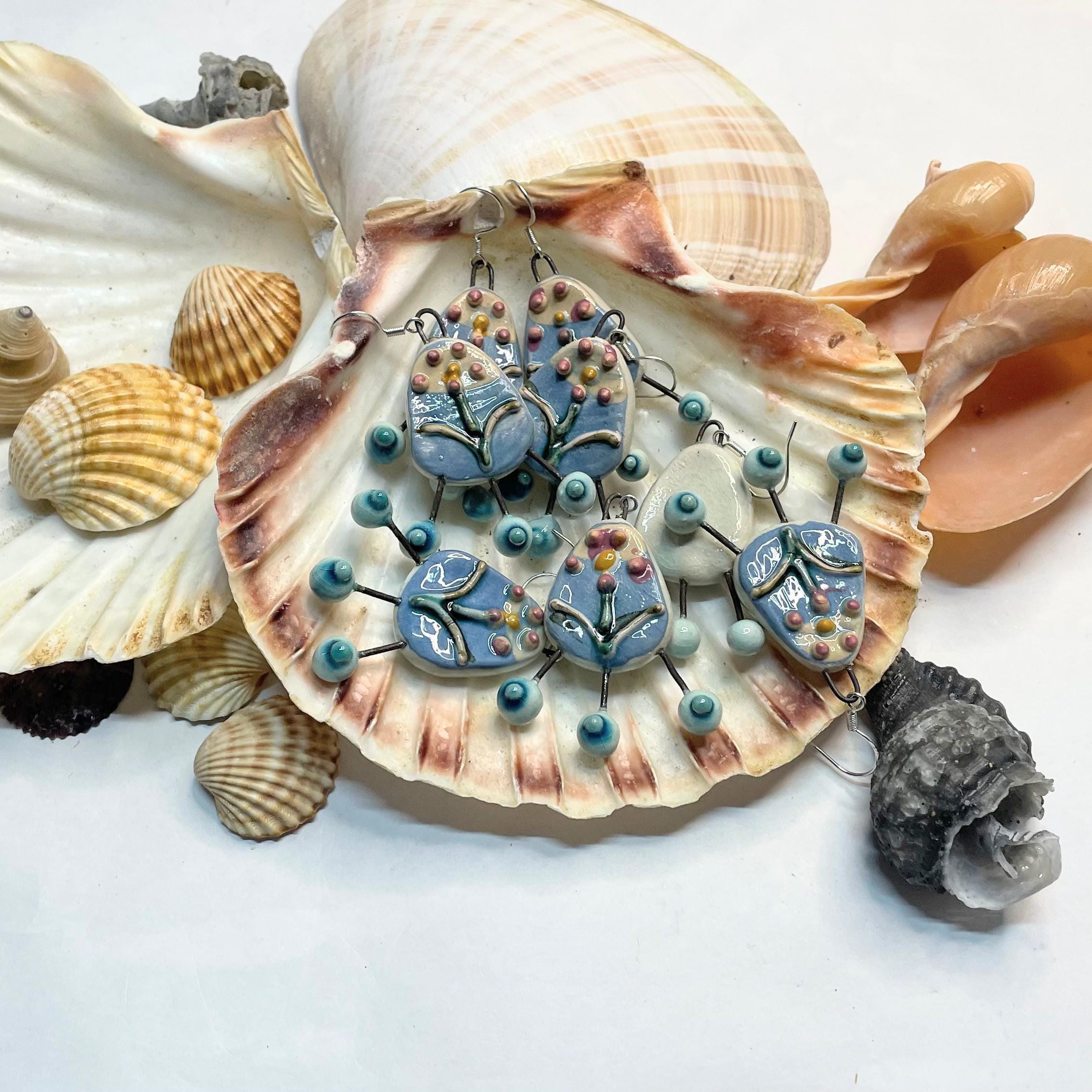 Geometric Dangling Earrings, Colorful Flower Jewelery