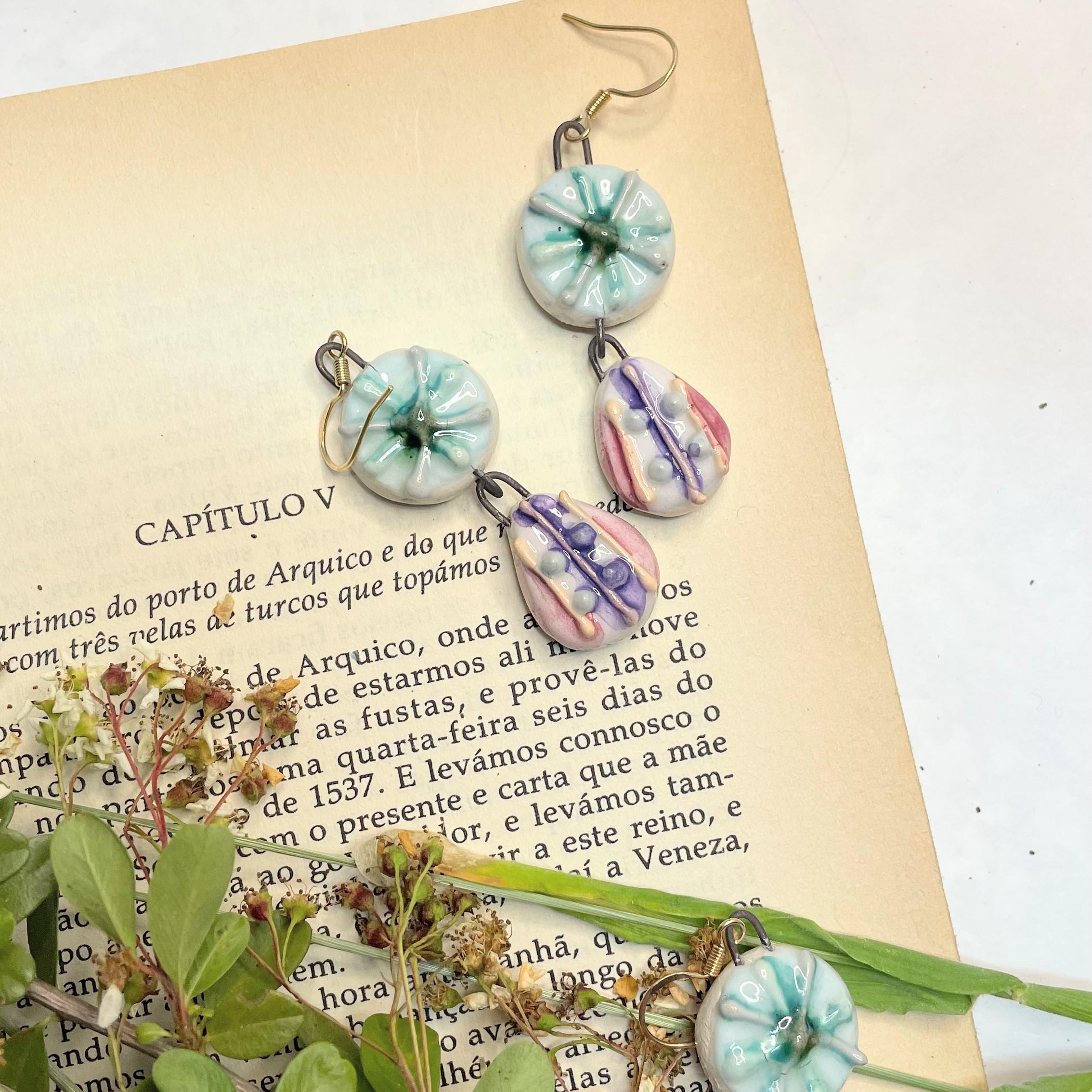 Lilac and Blue Earrings made of Ceramic