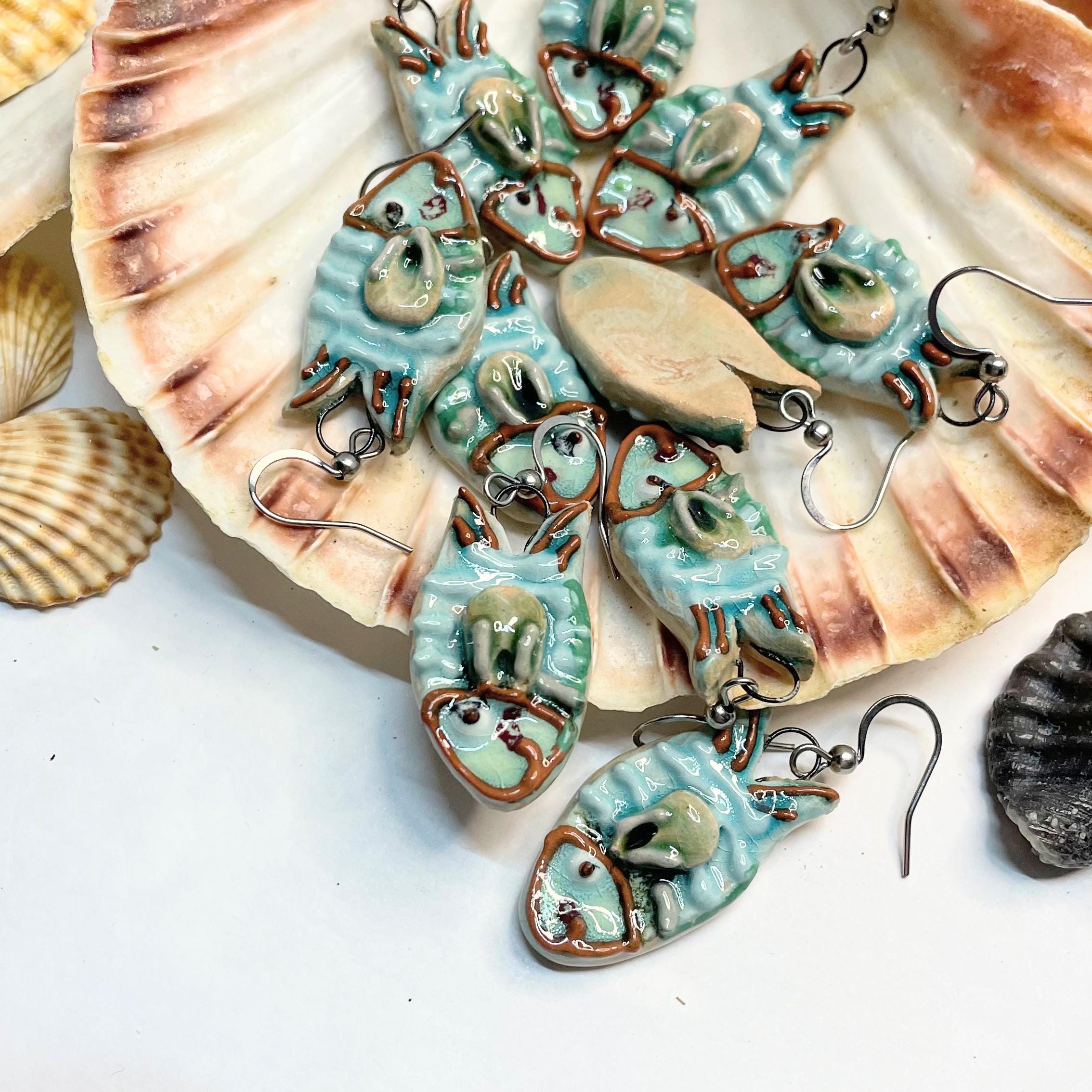 Fish Ceramic Earrings Handmade