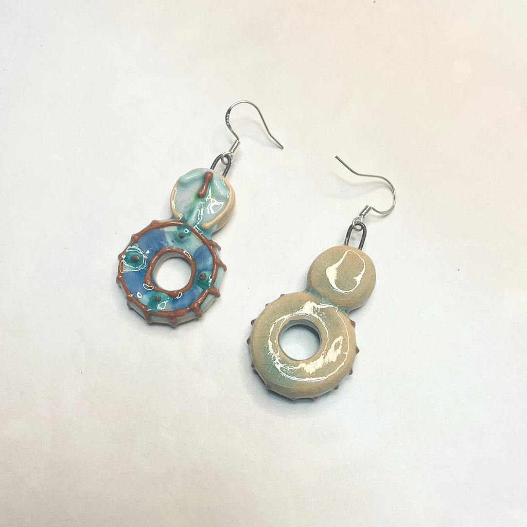Handmade Ceramic Round Earrings in Blue