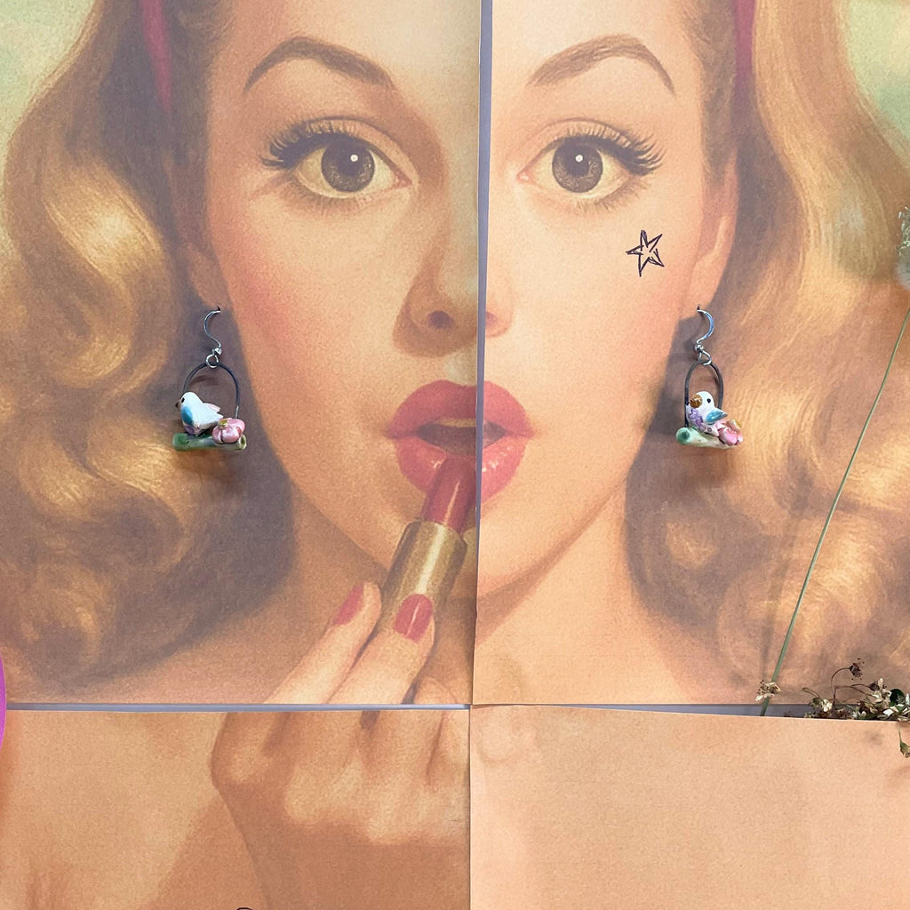 Colorful Earring with Parrots, Ceramic Jewelery