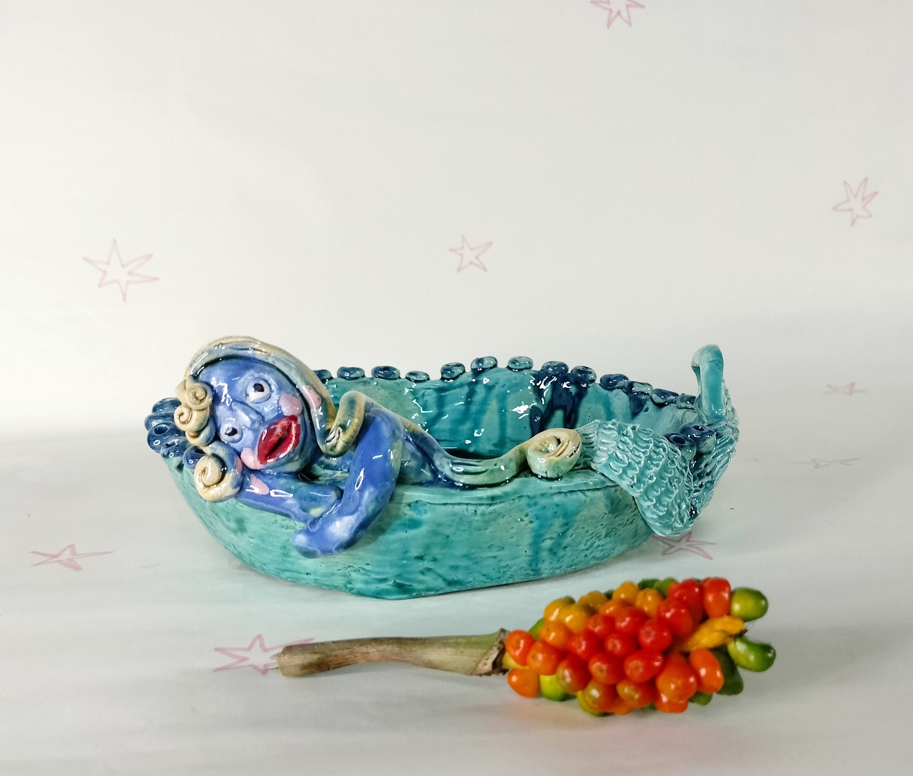 Mermaid Green Plate Made in Ceramic