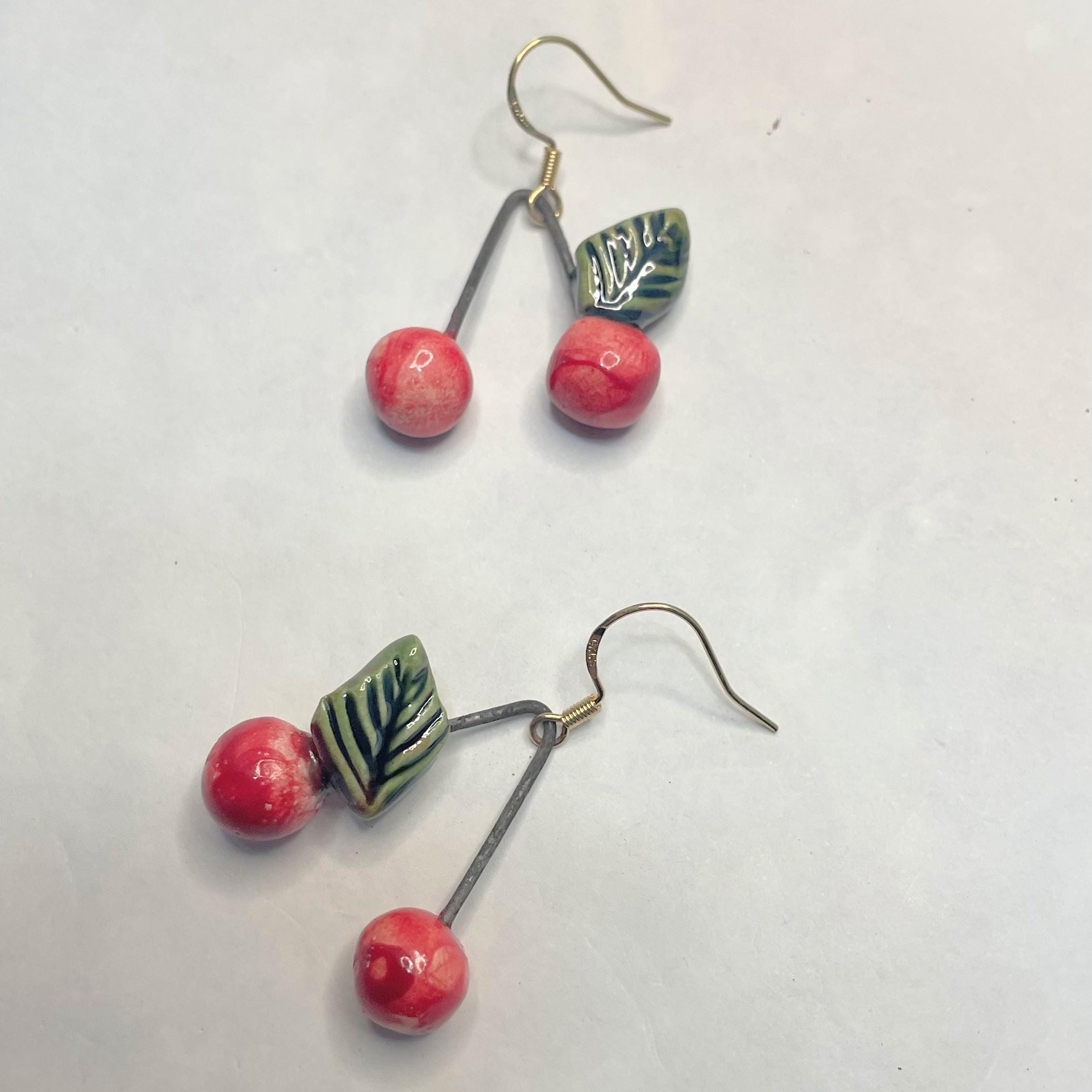 Cute Cherry Earrings Made in Ceramic