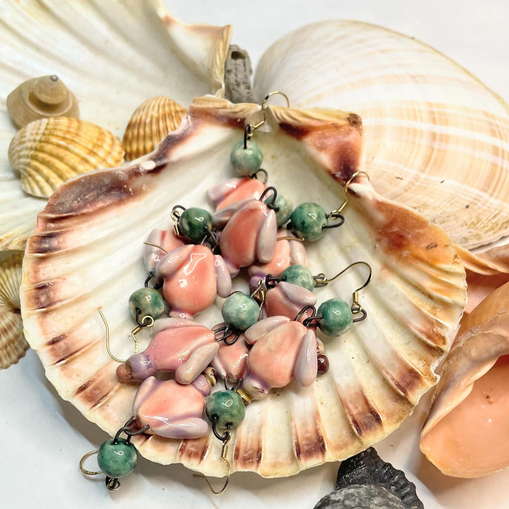 Handmade Earrings with Pink Blossom Flowers