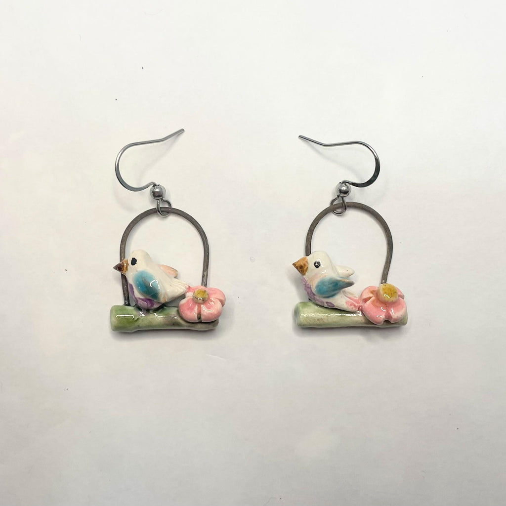 Earrings With Birds Made in Ceramic