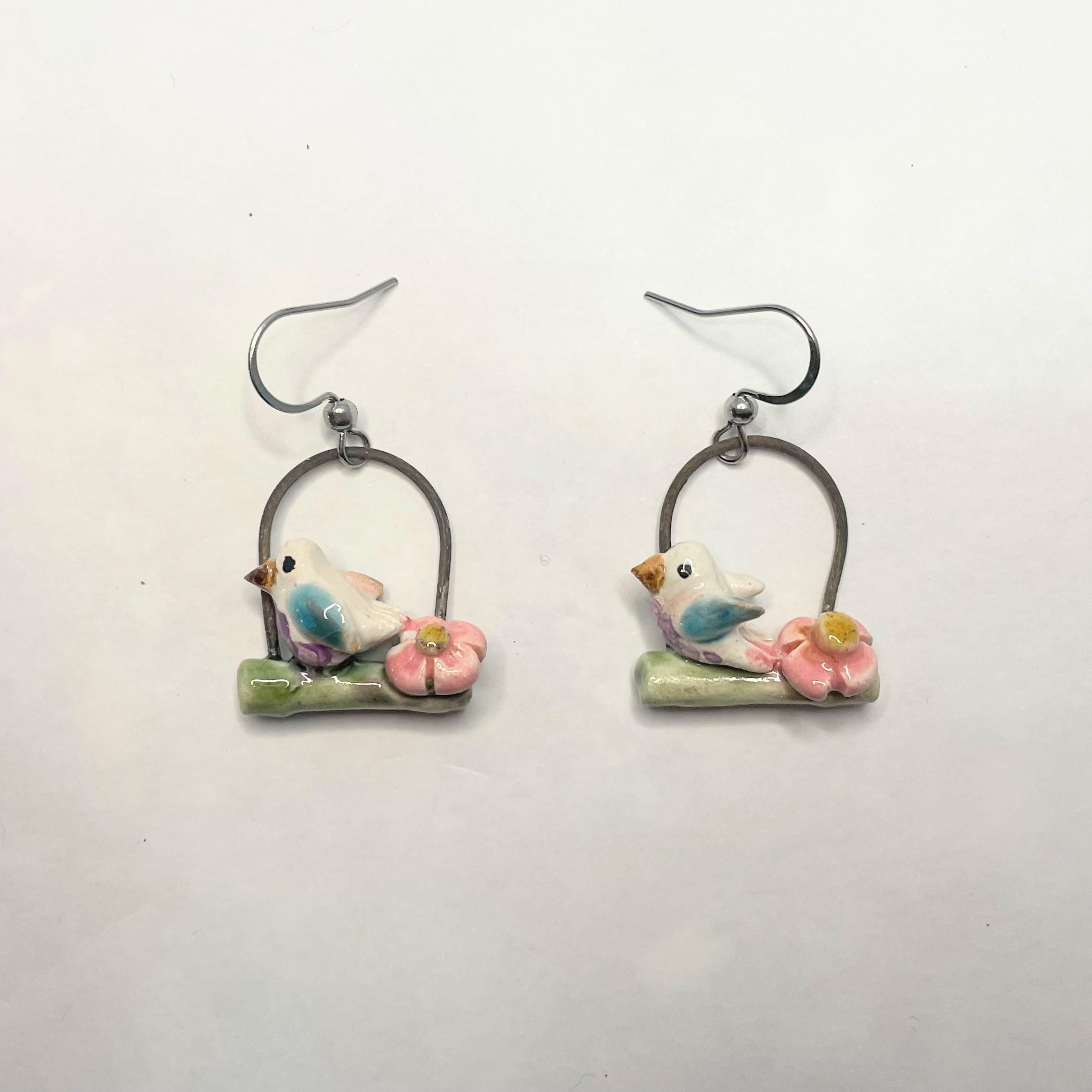 Earrings With Birds Made in Ceramic