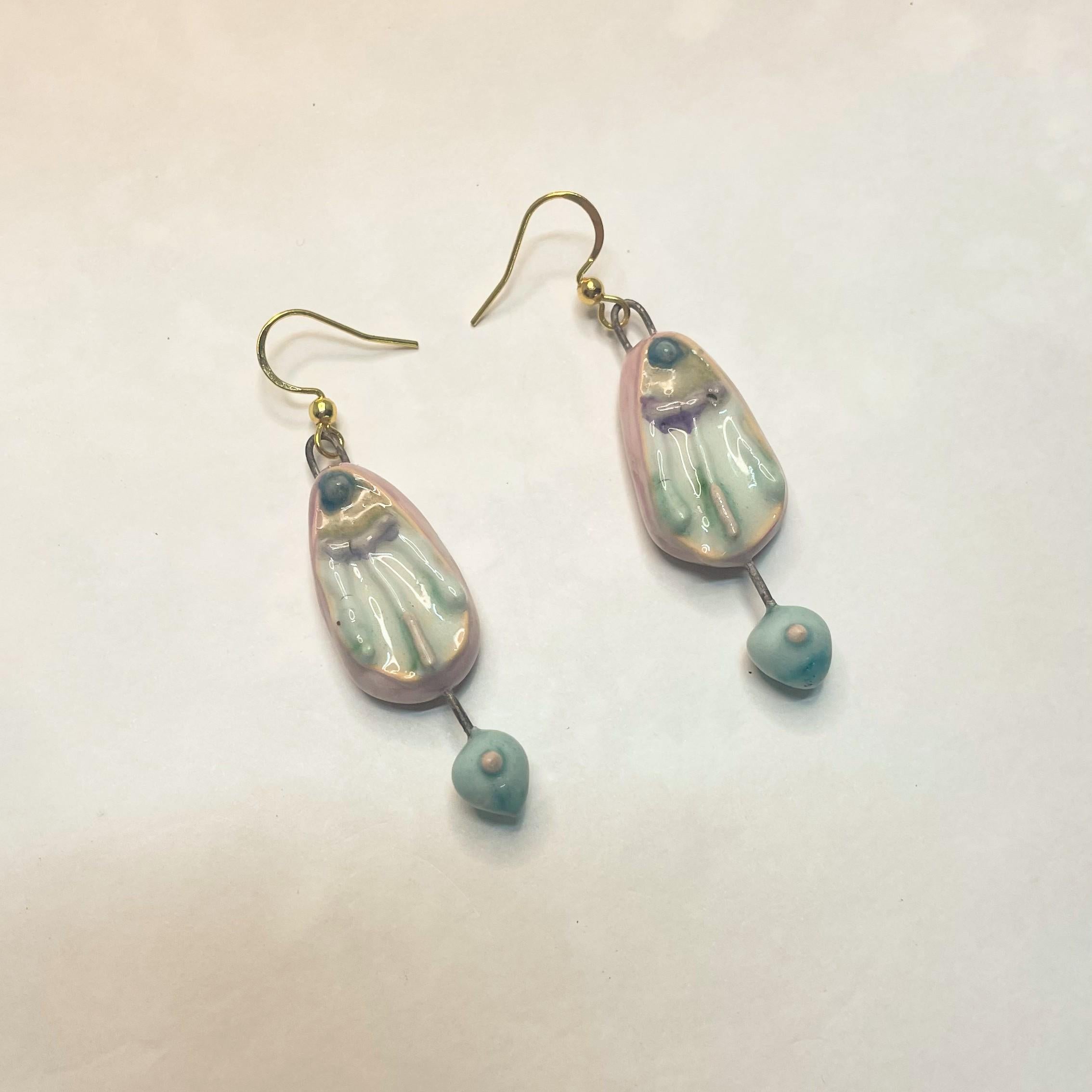 Pink Long Earrings handmade in Ceramic