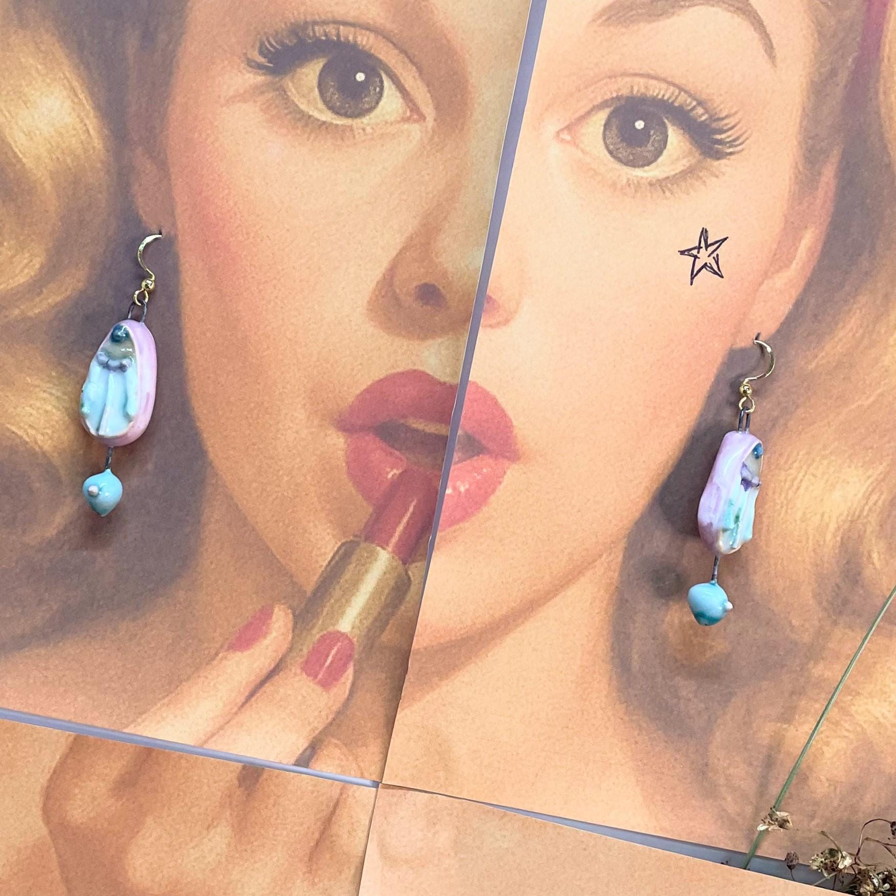 Pink Long Earrings handmade in Ceramic