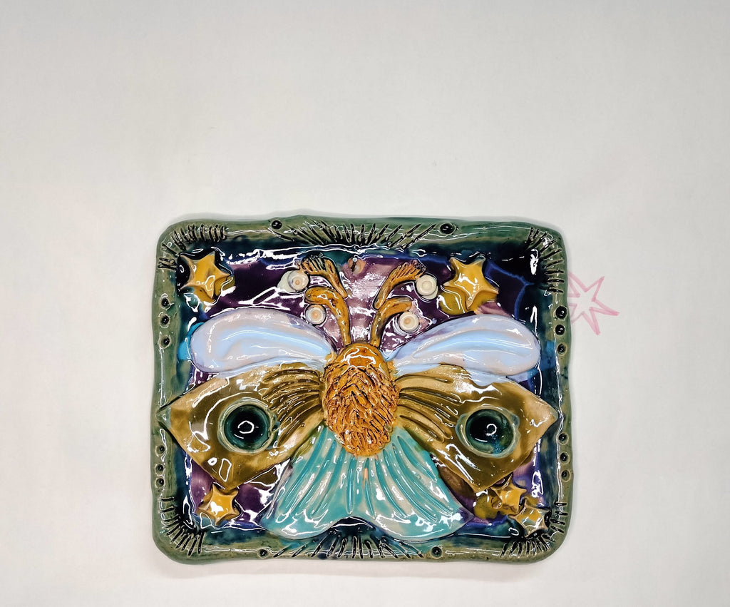 Wall Decoration with Butterfly Made of Ceramic