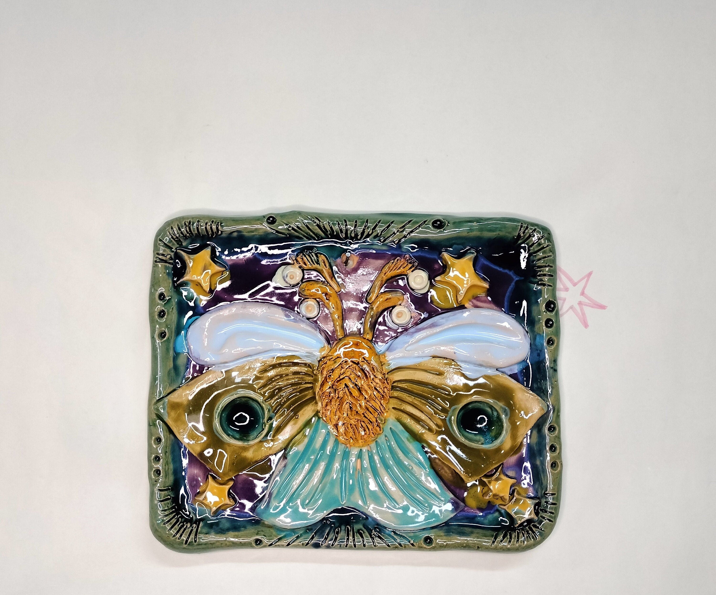 Wall Decoration with Butterfly Made of Ceramic