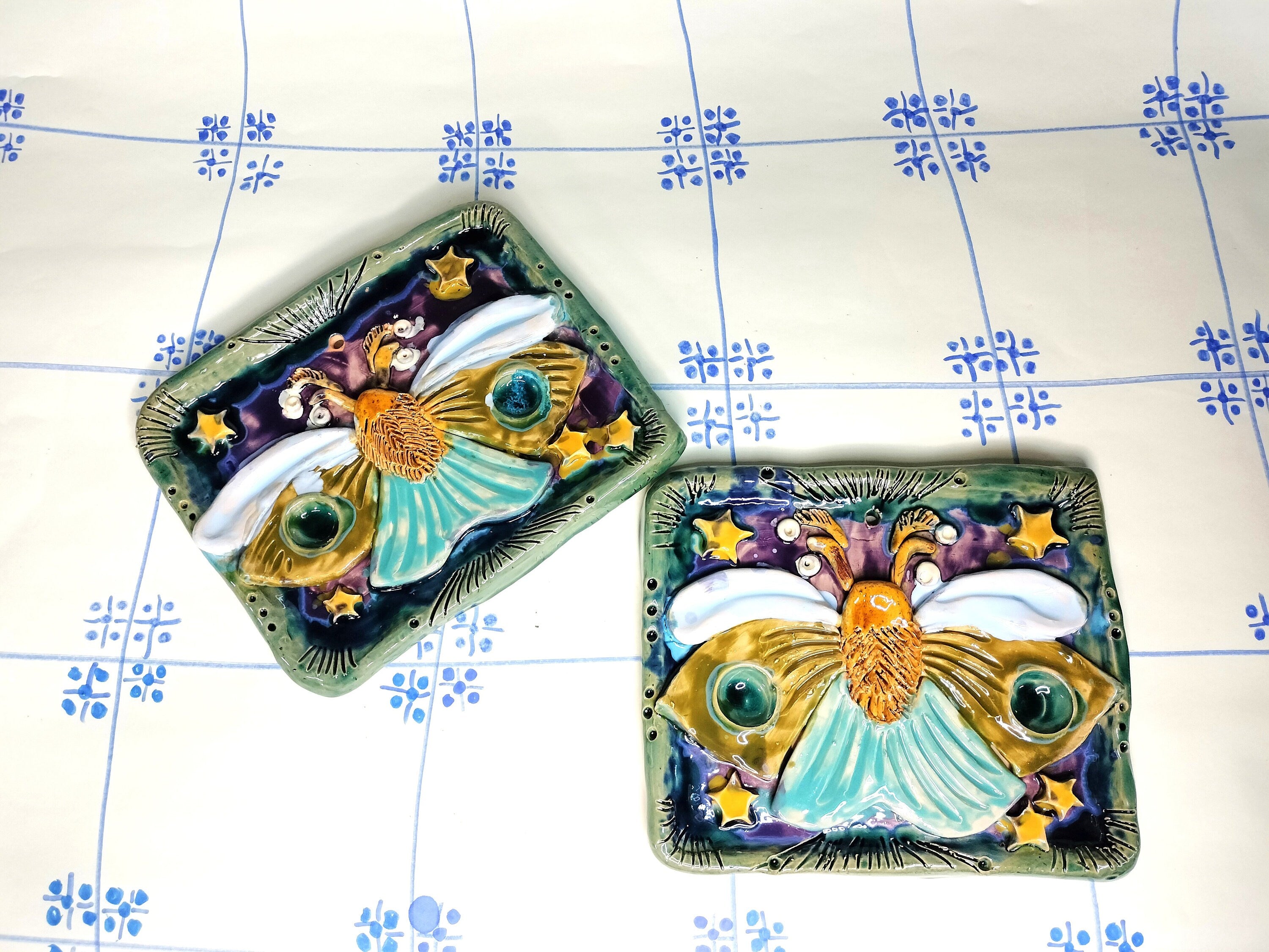Wall Decoration with Butterfly Made of Ceramic