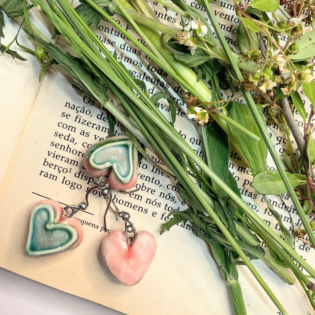 Teal Heart Shaped Earring made in Ceramic