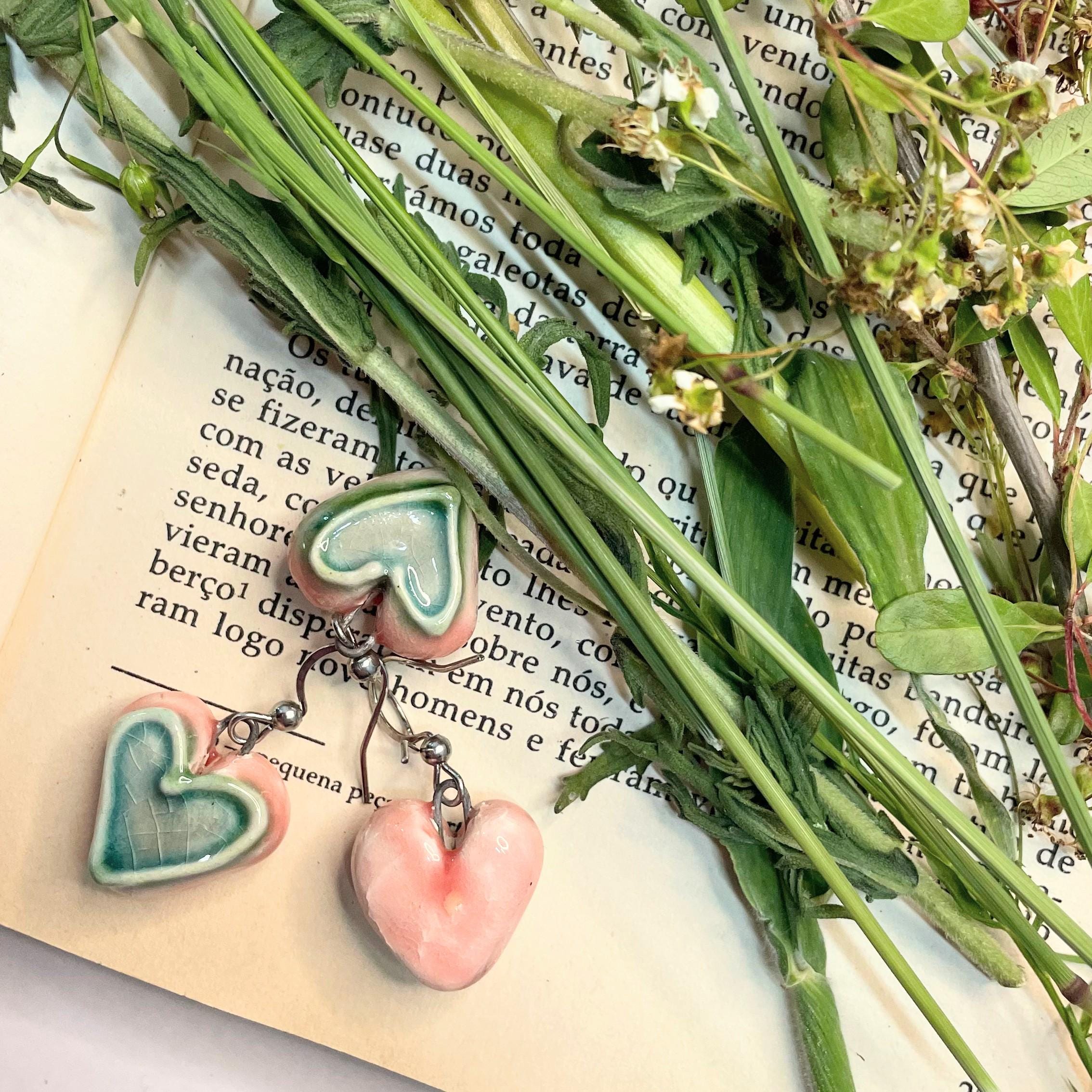 Teal Heart Shaped Earring made in Ceramic