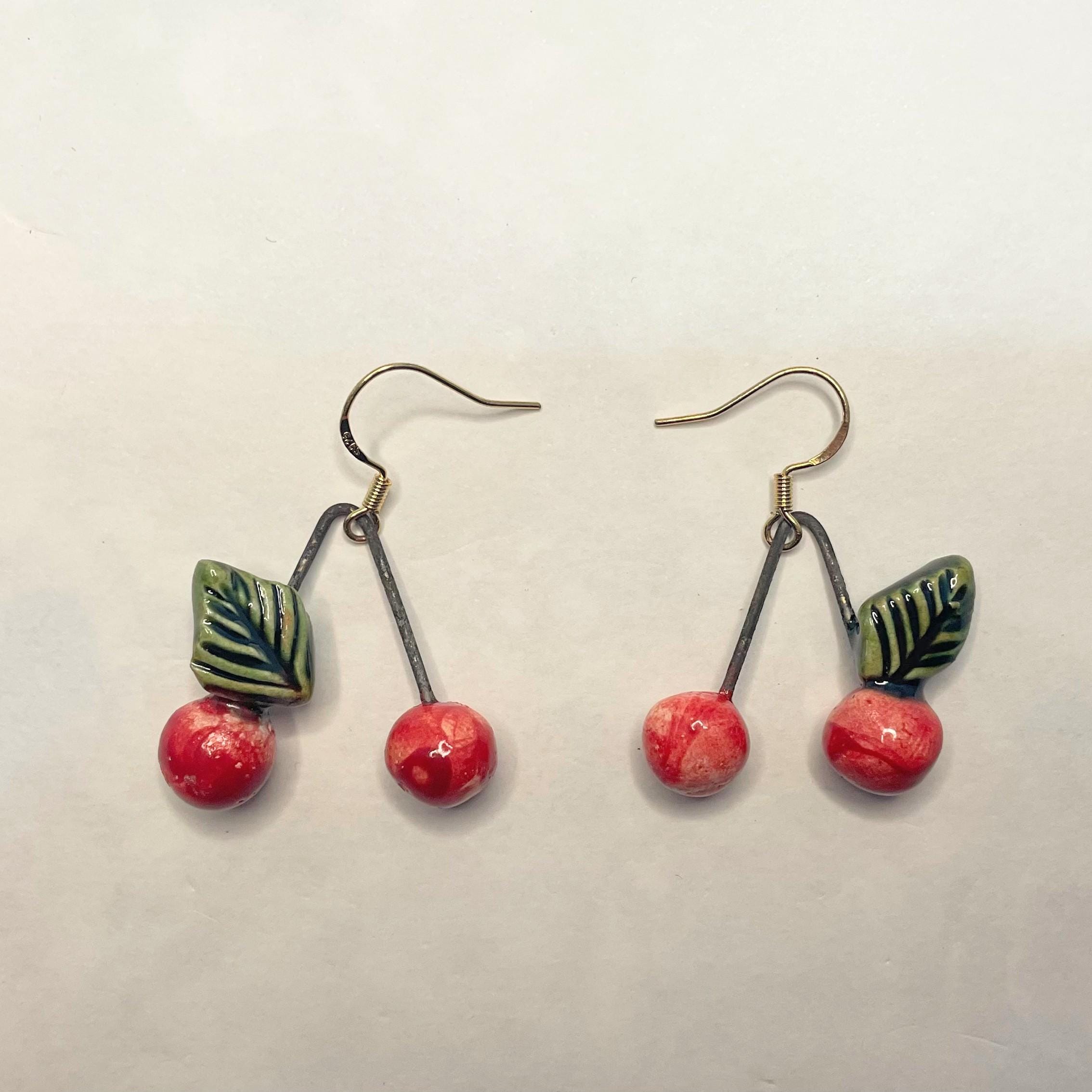 Cute Cherry Earrings Made in Ceramic