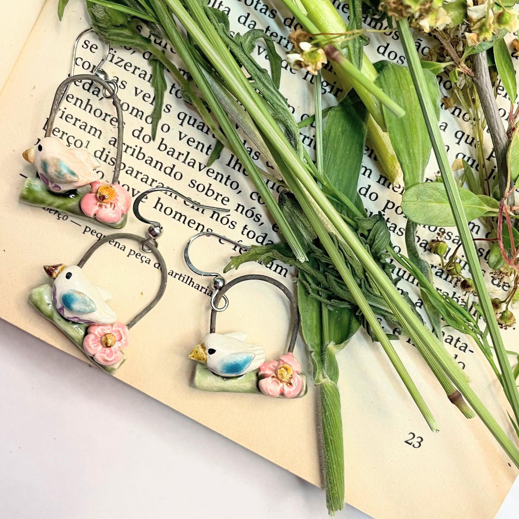 Earrings With Birds Made in Ceramic