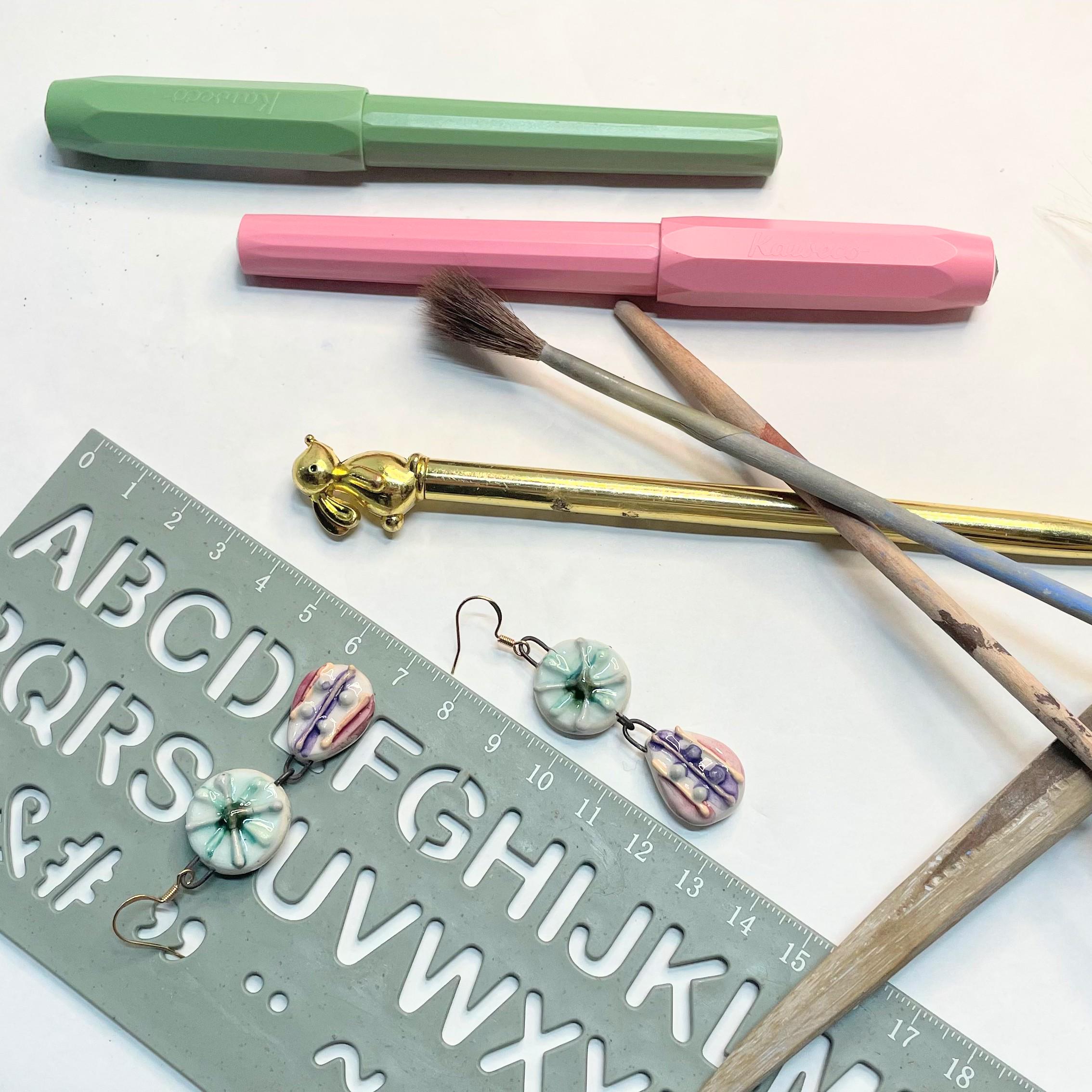 Lilac and Blue Earrings made of Ceramic