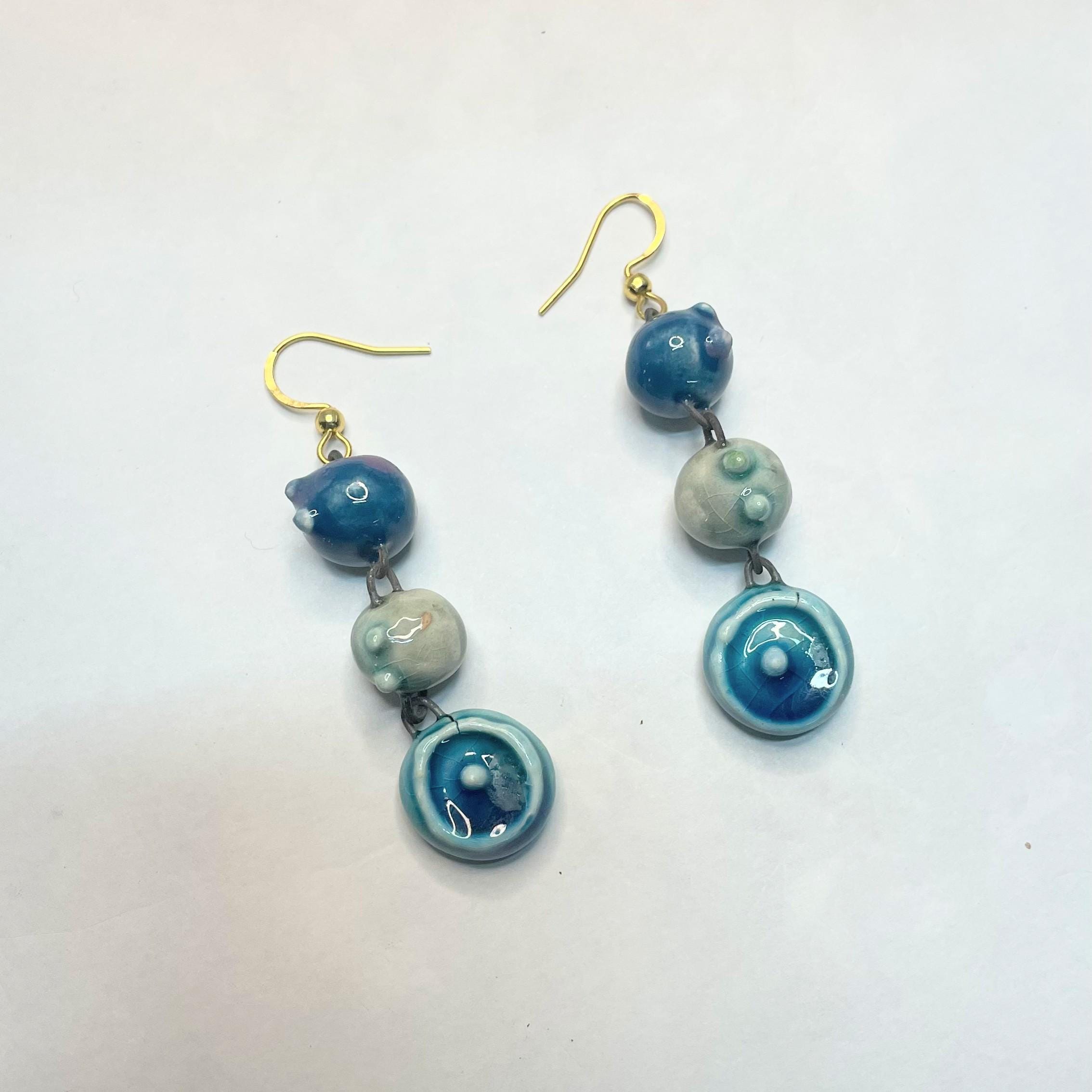 Drop Blue Earrings, Ceramic Pearls Jewelery
