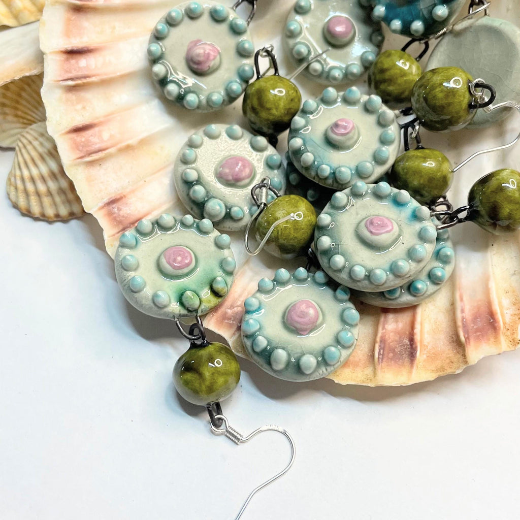 Round Dangle Ceramic Earrings