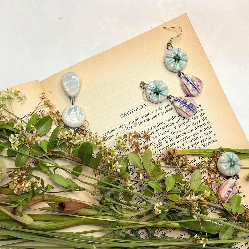 Lilac and Blue Earrings made of Ceramic